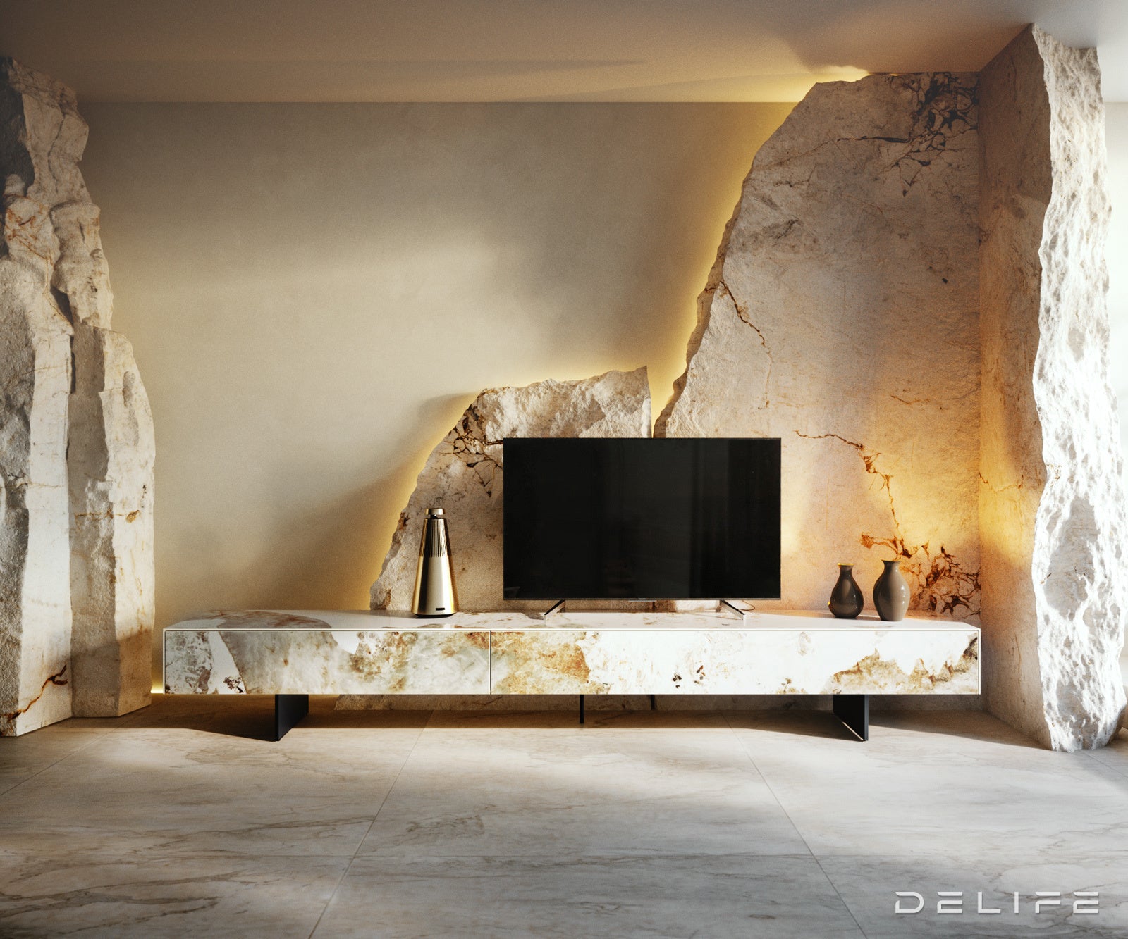 TV komoda Cuor 250x35cm, material: keramika Minas Melange