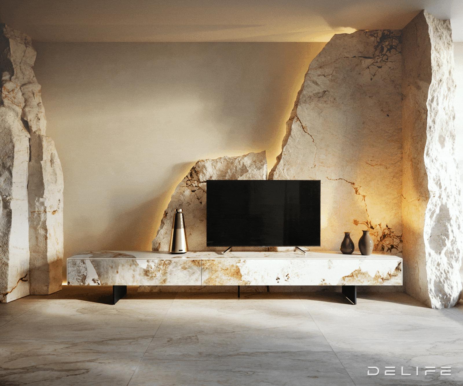 TV komoda Cuor 250x35cm, material: keramika Minas Melange