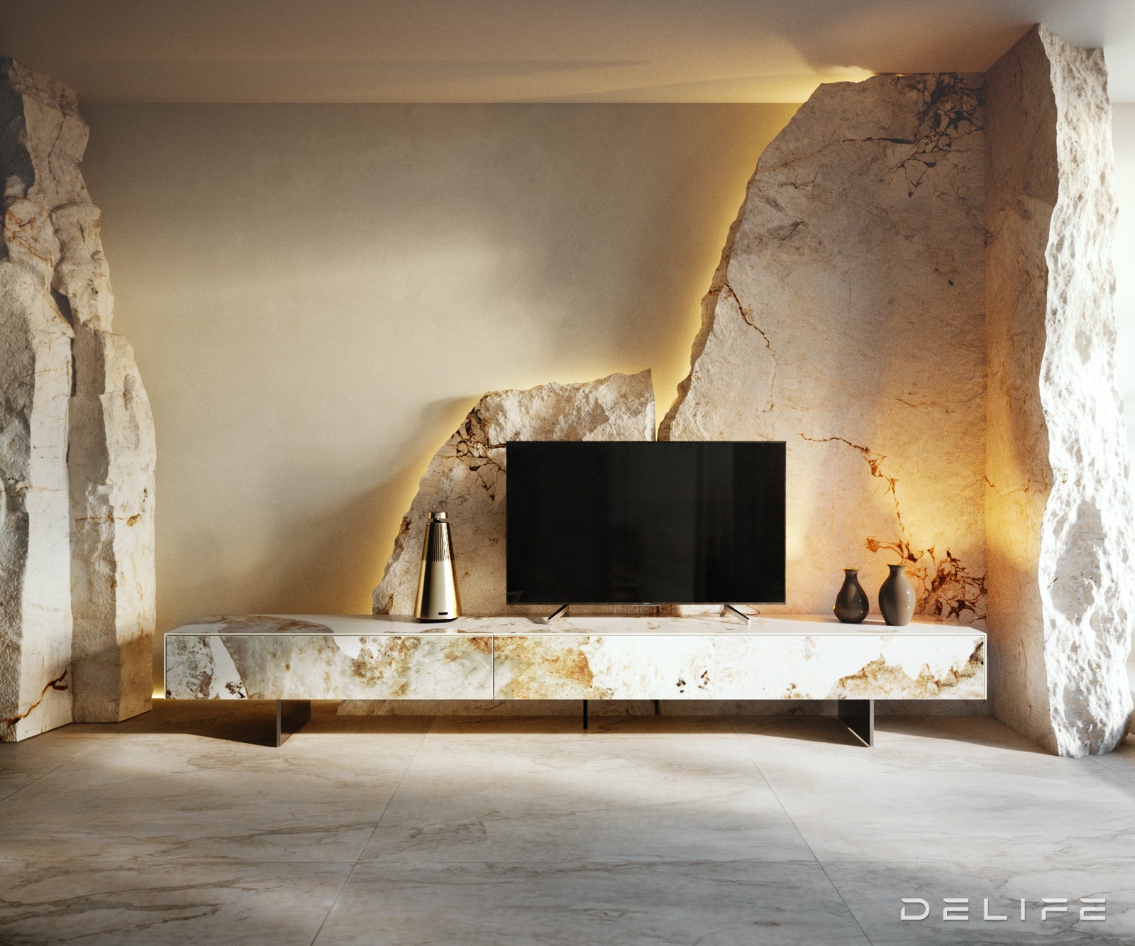 TV komoda Cuor 250x35cm, material: keramika Minas Melange