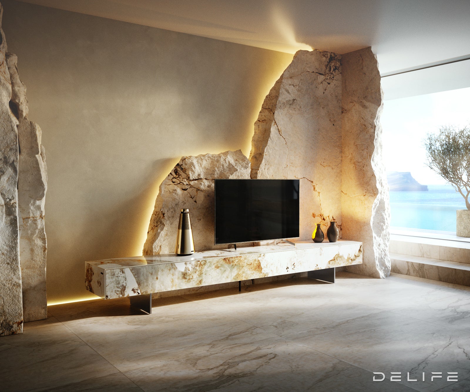 TV komoda Cuor 250x35cm, material: keramika Minas Melange