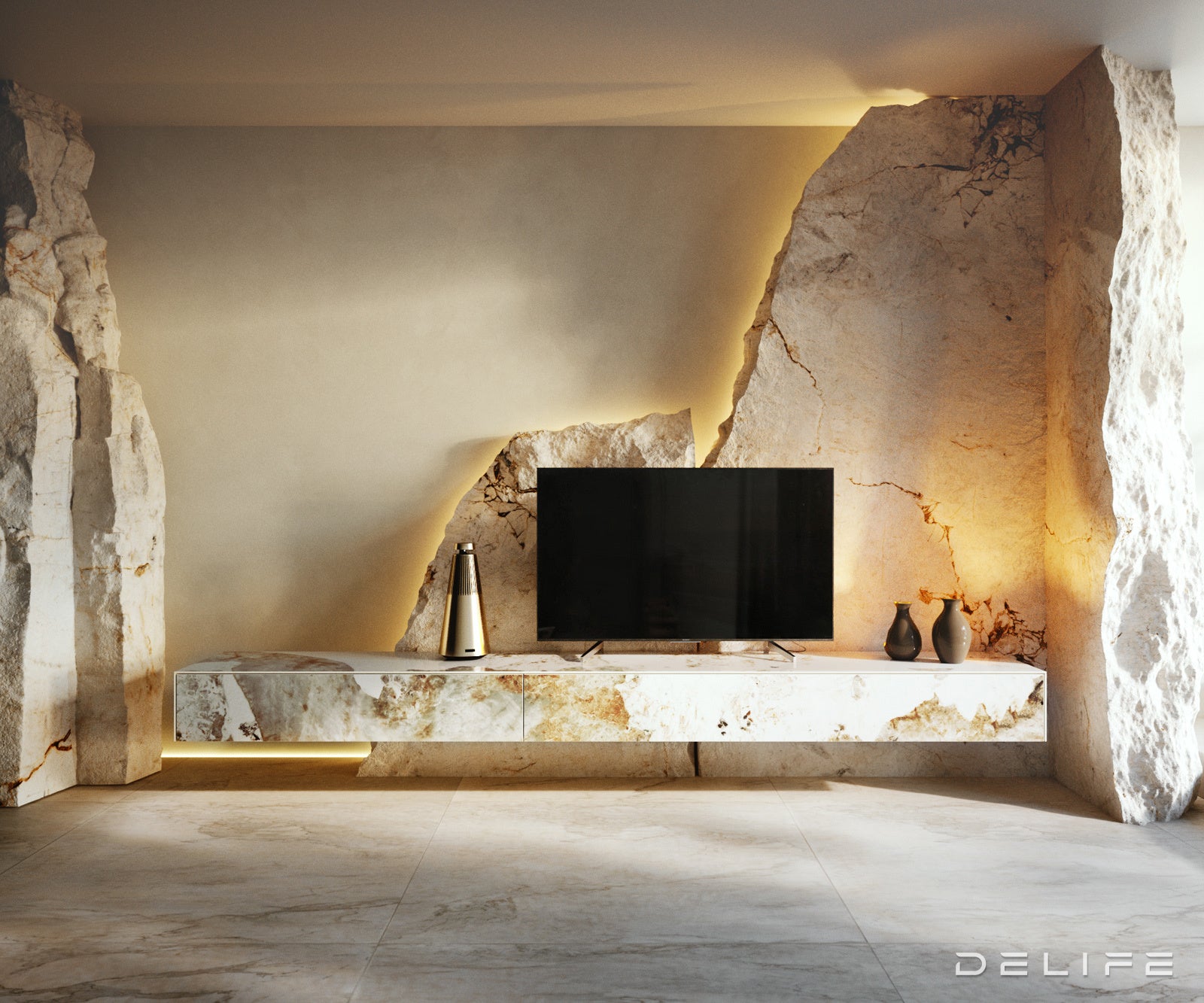 TV komoda Cuor 250x35cm, material: keramika Minas Melange