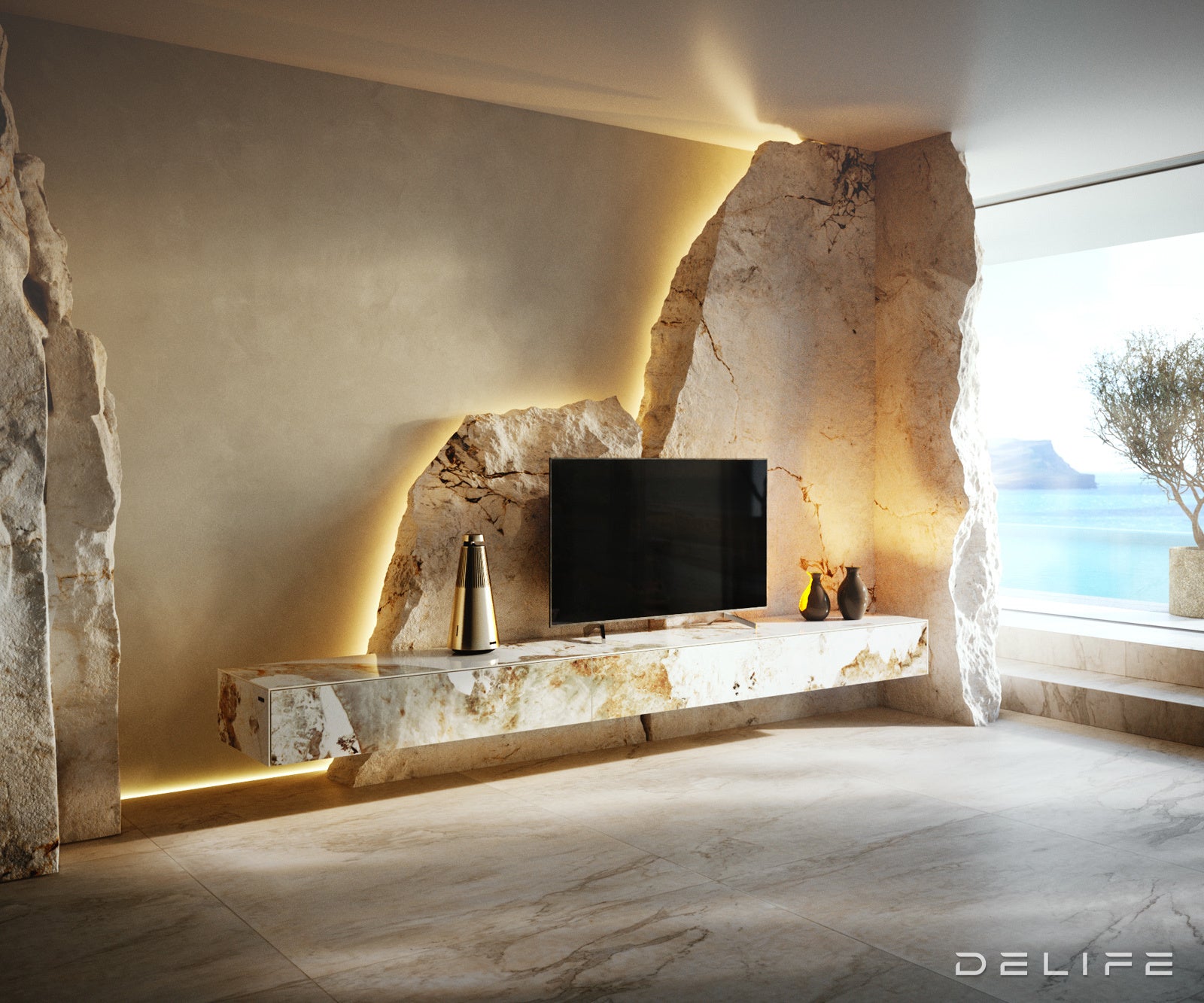 TV komoda Cuor 250x35cm, material: keramika Minas Melange