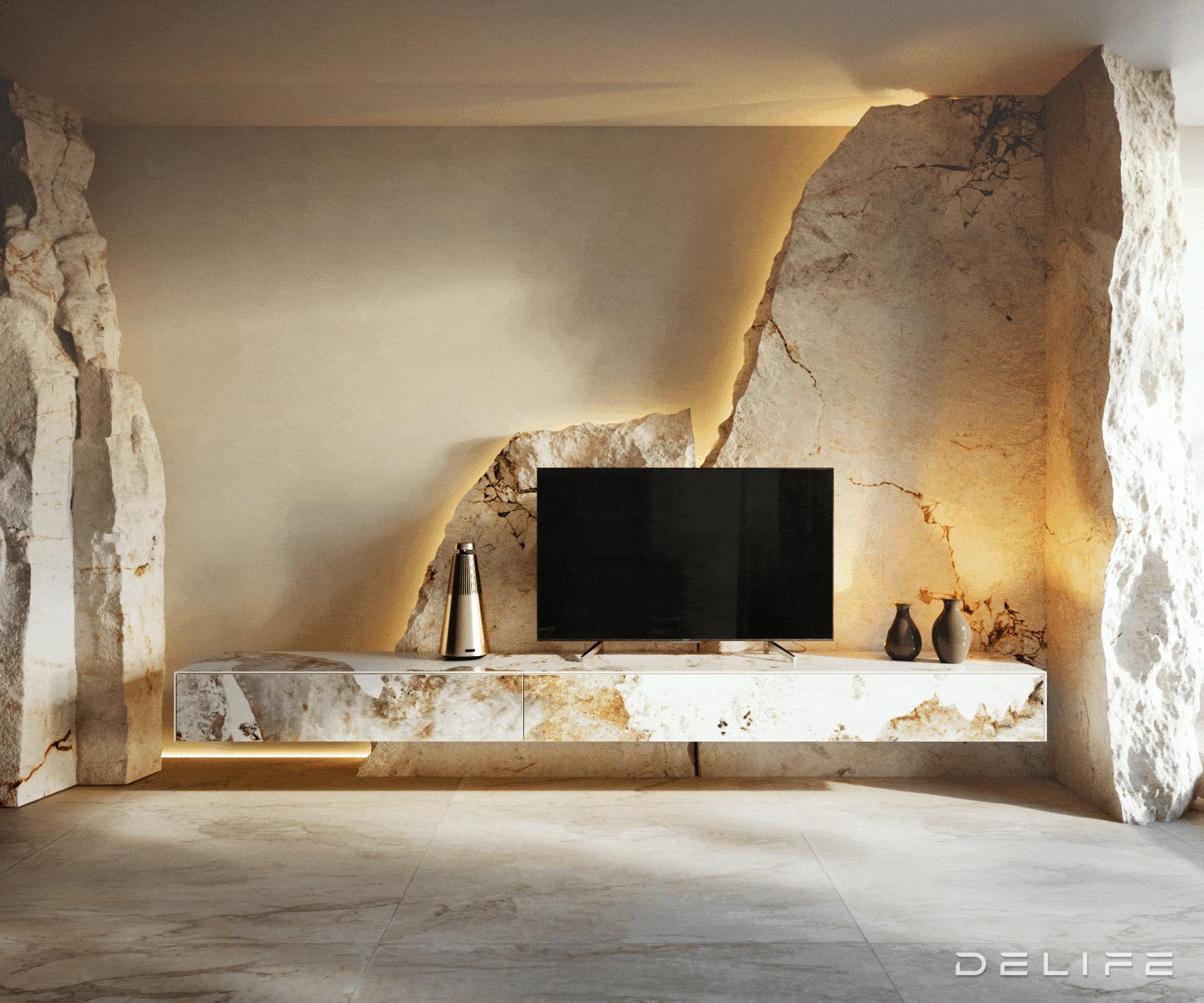 TV komoda Cuor 250x35cm, material: keramika Minas Melange