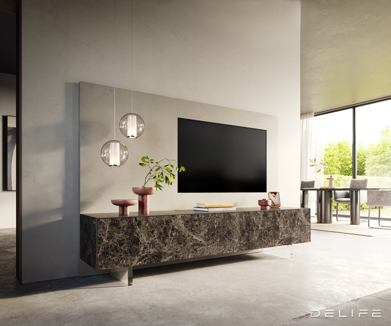 TV komoda Cuor 220x45 cm, material: Emperador Extra Lucidato