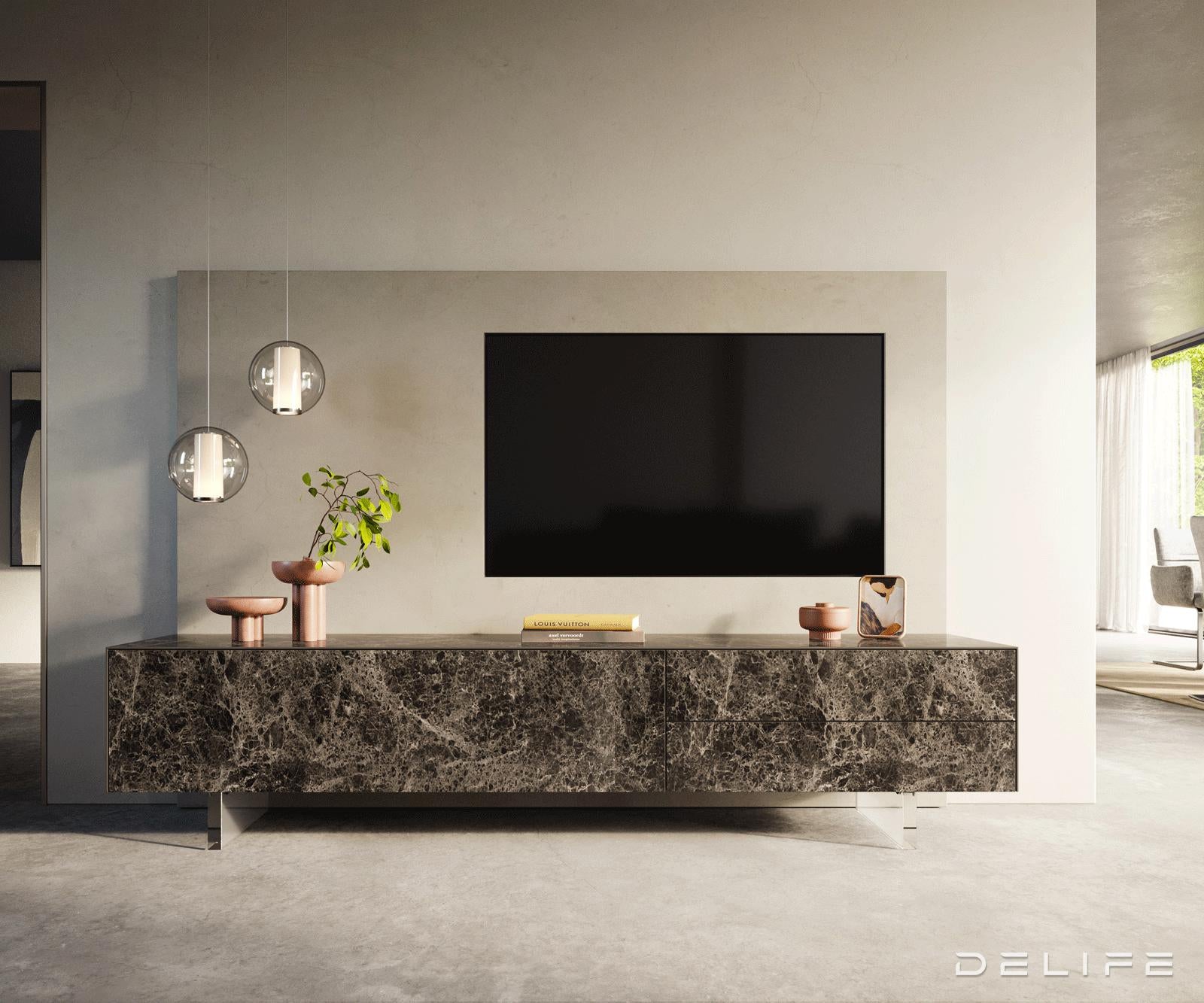 TV komoda Cuor 220x45 cm, material: Emperador Extra Lucidato