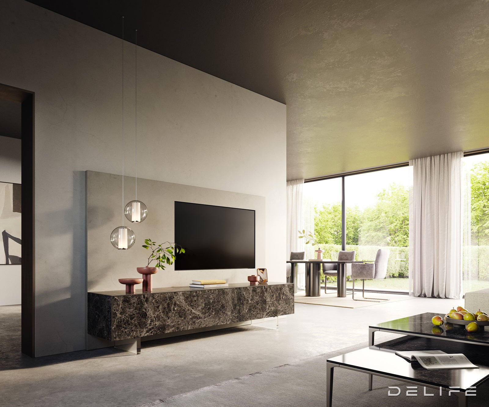 TV komoda Cuor 220x45 cm, material: Emperador Extra Lucidato