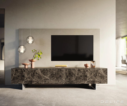 TV komoda Cuor 220x45 cm, material: Emperador Extra Lucidato