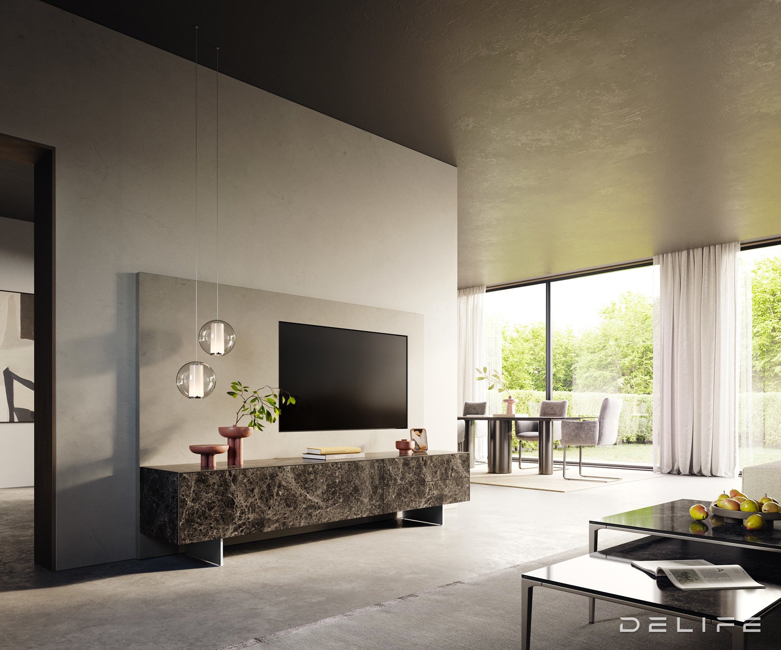 TV komoda Cuor 220x45 cm, material: Emperador Extra Lucidato