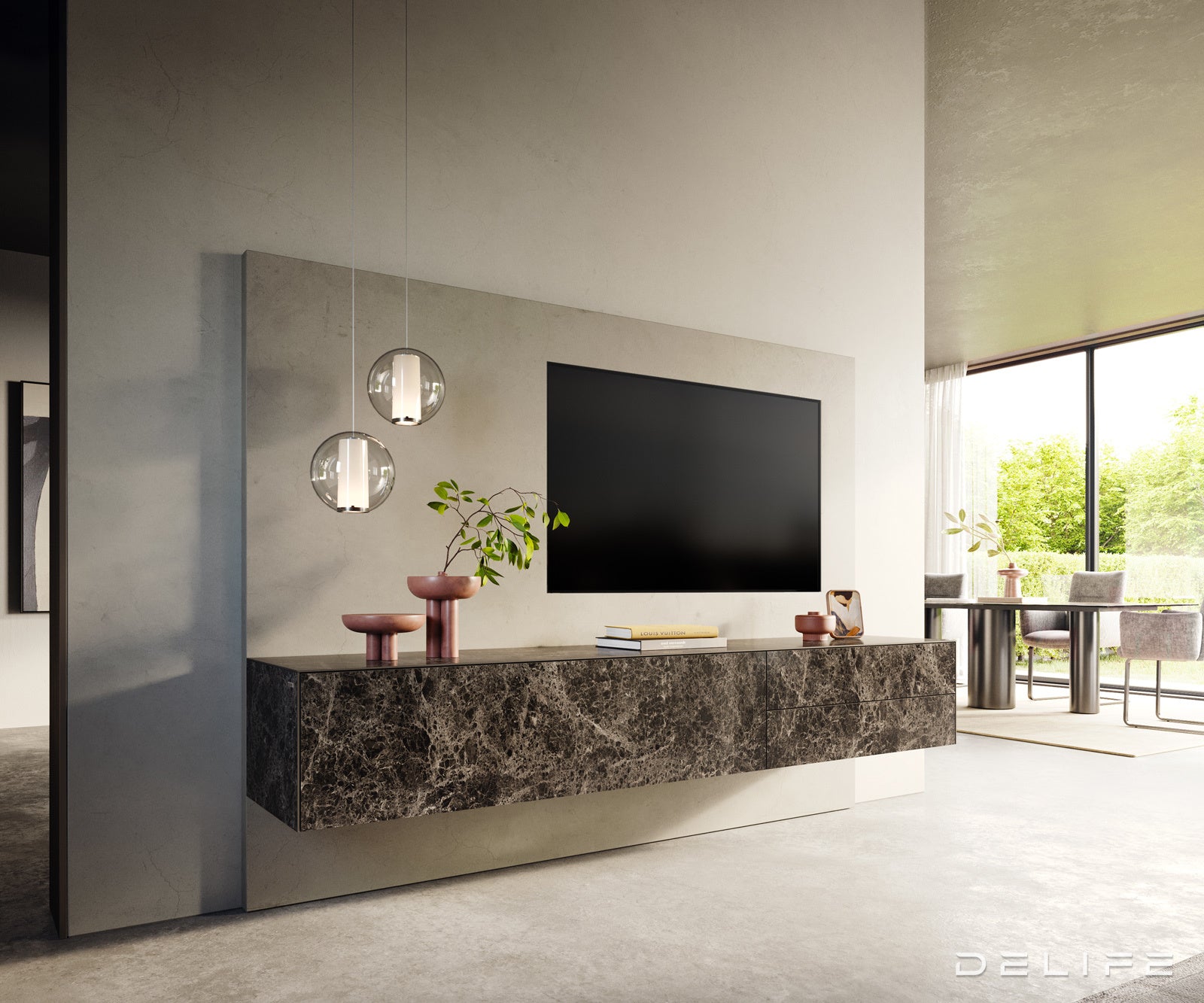 TV komoda Cuor 220x45 cm, material: Emperador Extra Lucidato