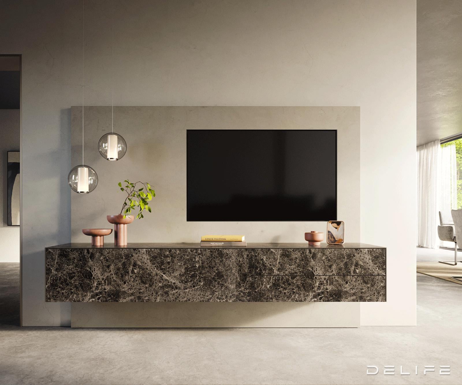 TV komoda Cuor 220x45 cm, material: Emperador Extra Lucidato