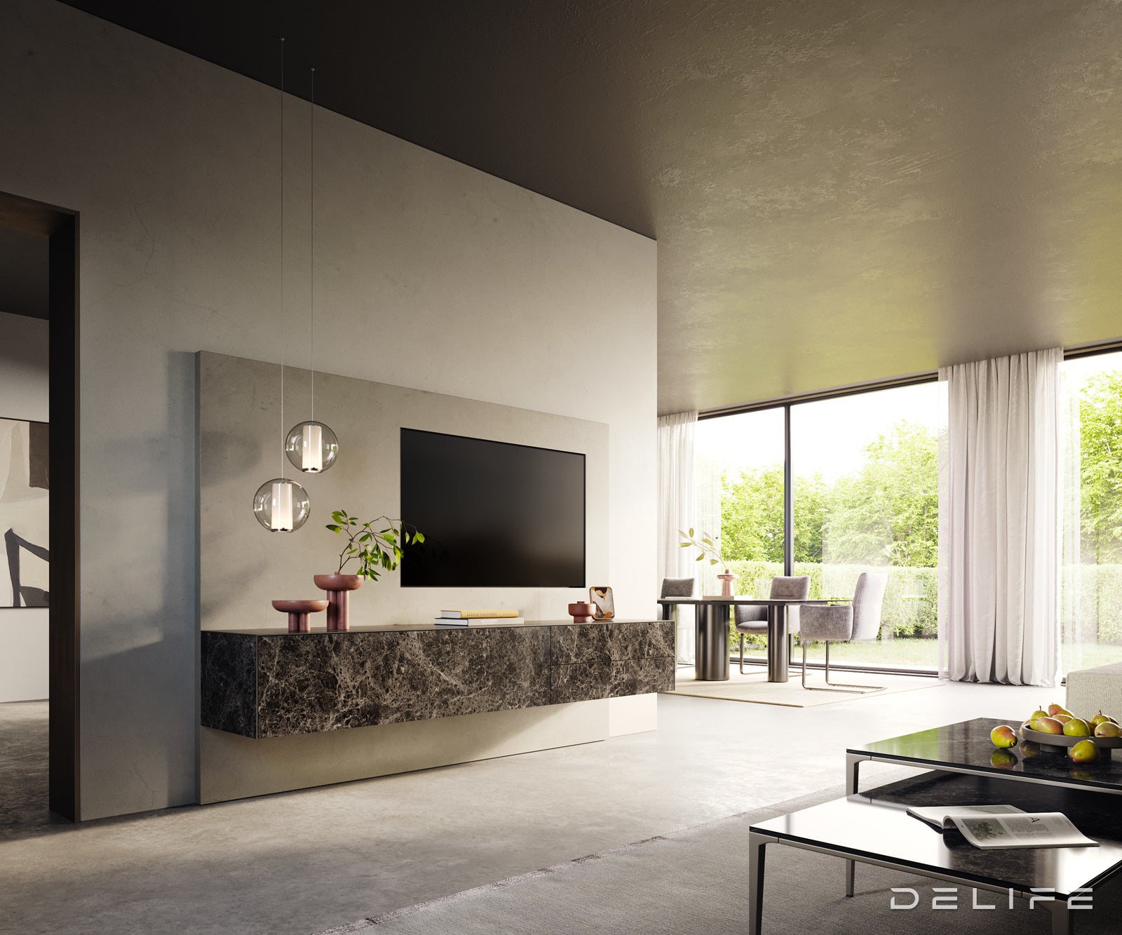 TV komoda Cuor 220x45 cm, material: Emperador Extra Lucidato