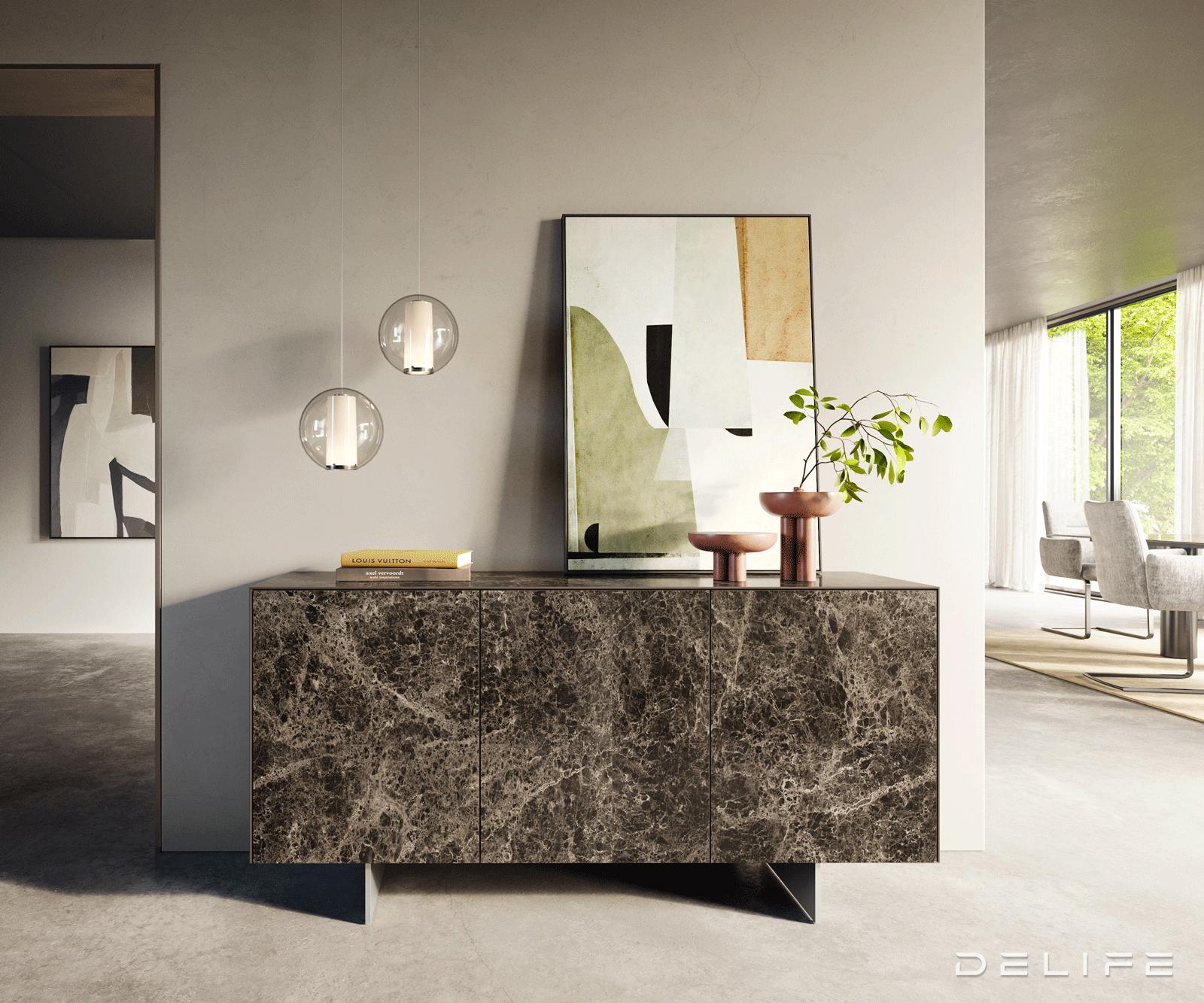 Komoda Cuor 150 × 45 cm, material: keramika Emperador Extra Lucidato
