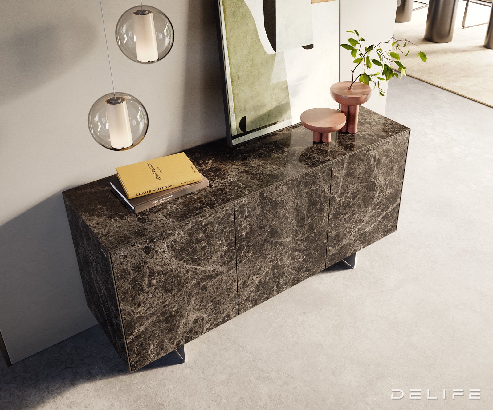 Komoda Cuor 150 × 45 cm, material: keramika Emperador Extra Lucidato
