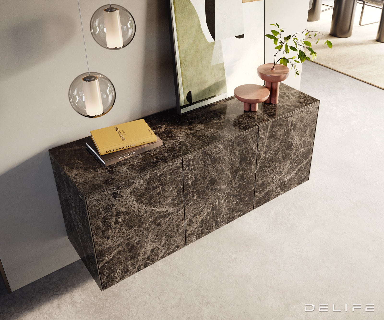 Komoda Cuor 150 × 45 cm, material: keramika Emperador Extra Lucidato