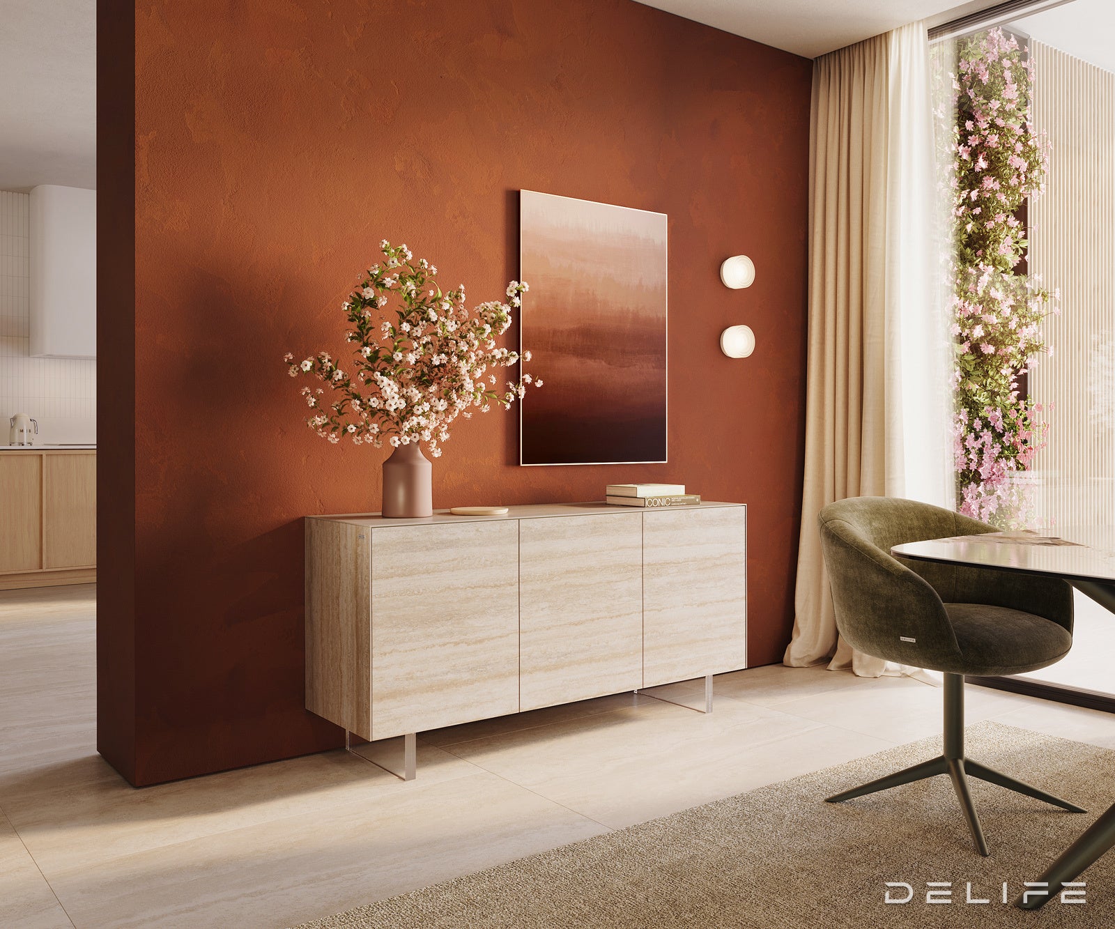 Omara Cuor 150x45cm, Material: Keramika Laminam Travertino Bianco
