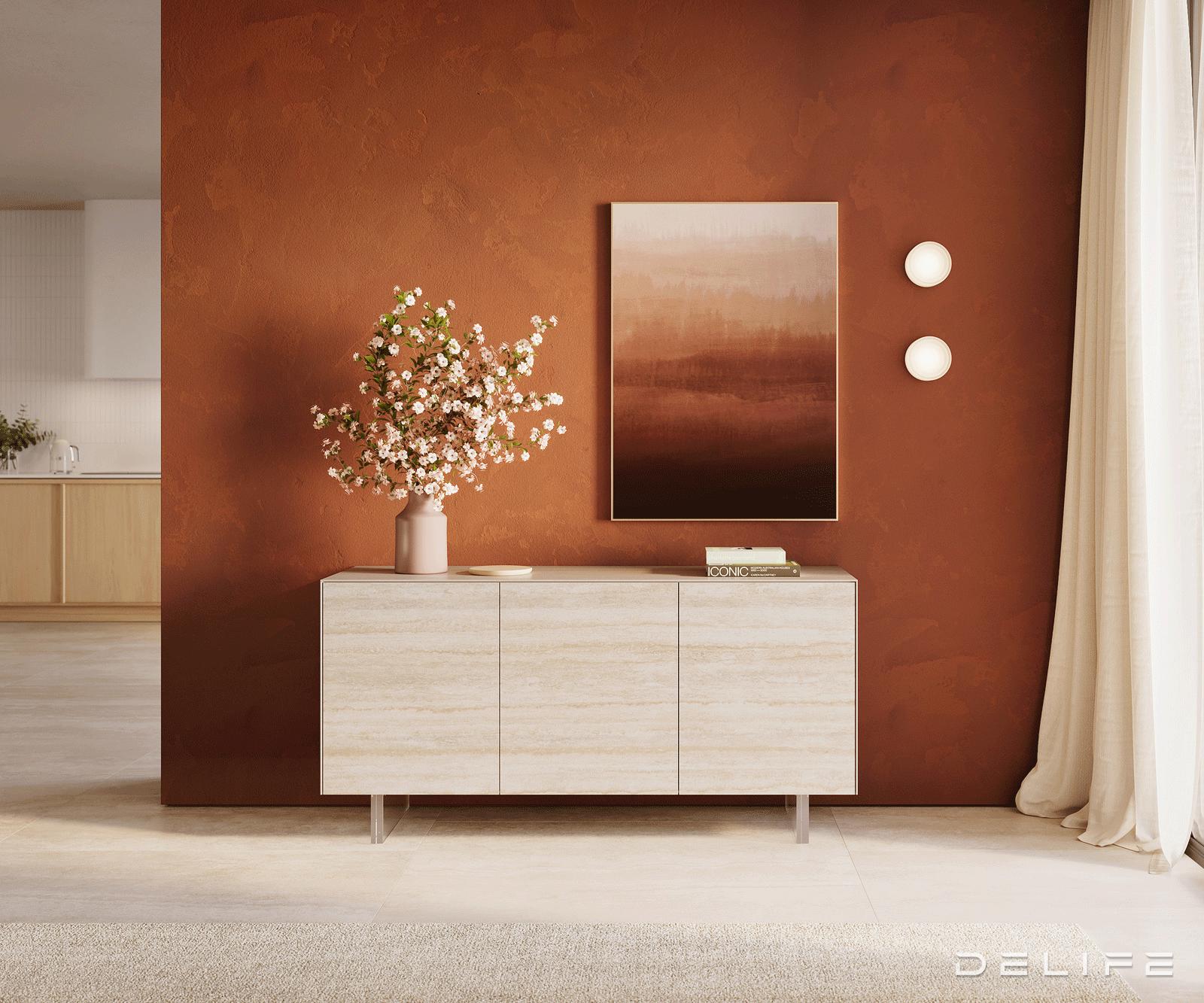 Omara Cuor 150x45cm, Material: Keramika Laminam Travertino Bianco