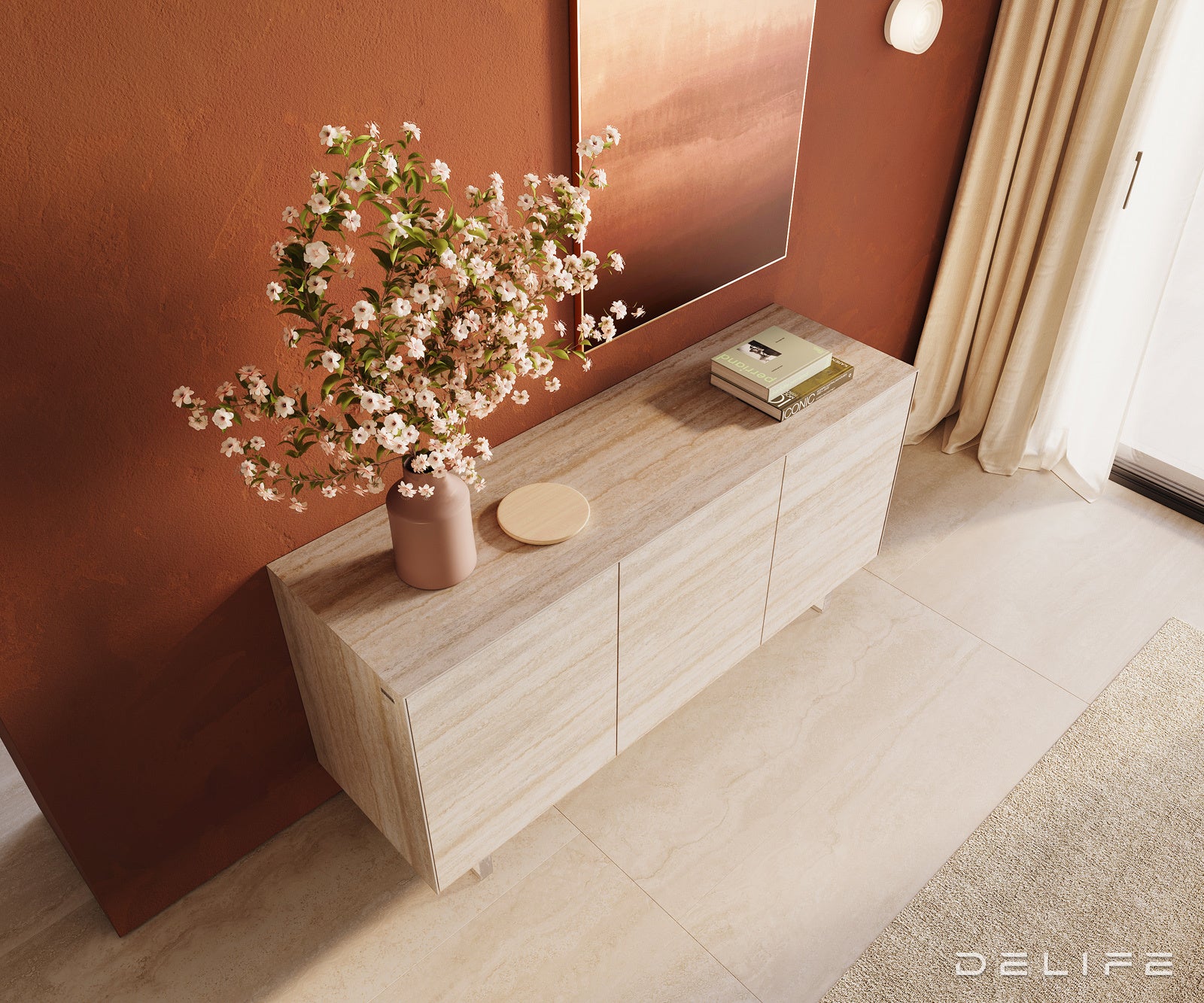 Omara Cuor 150x45cm, Material: Keramika Laminam Travertino Bianco