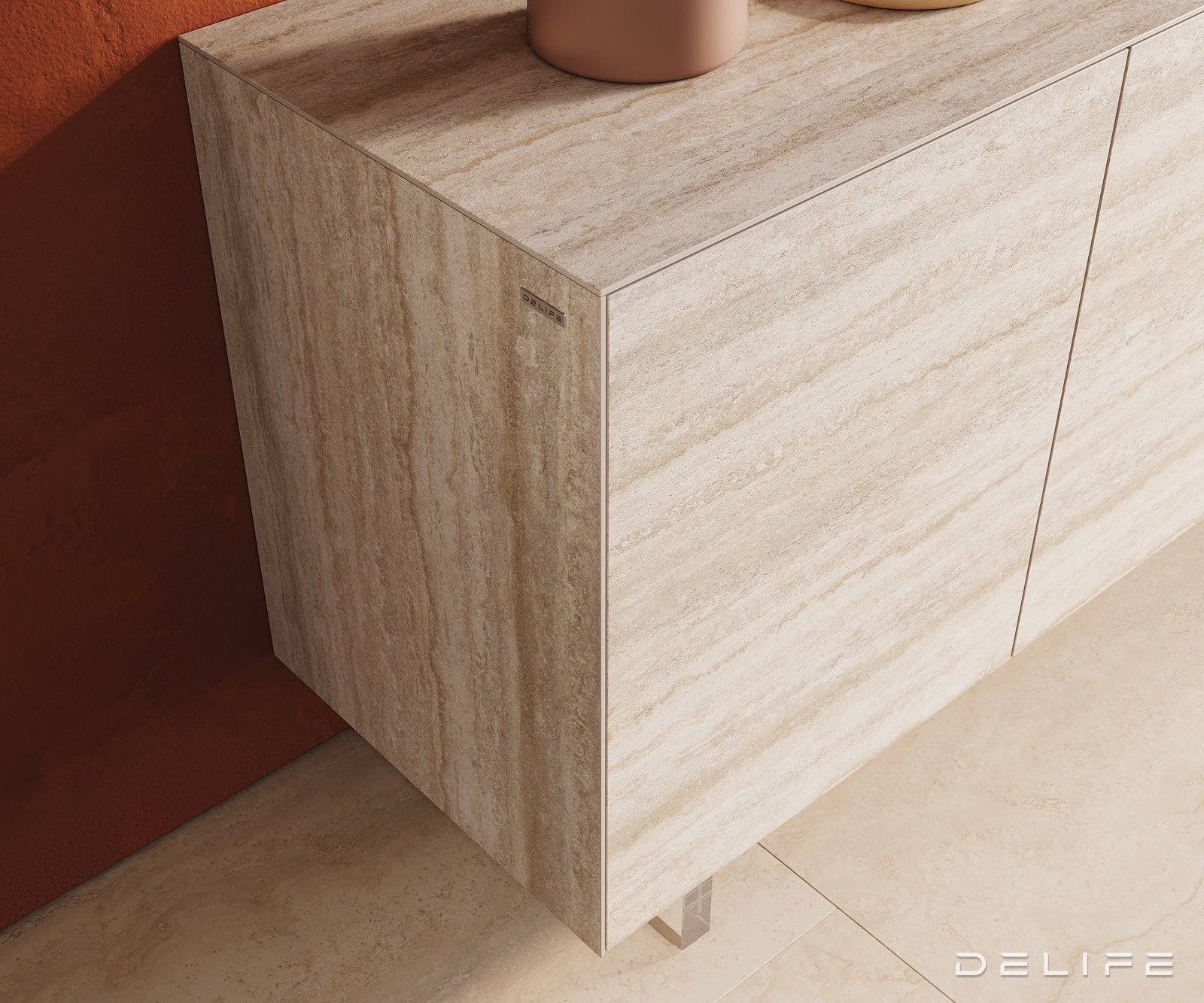 Omara Cuor 150x45cm, Material: Keramika Laminam Travertino Bianco