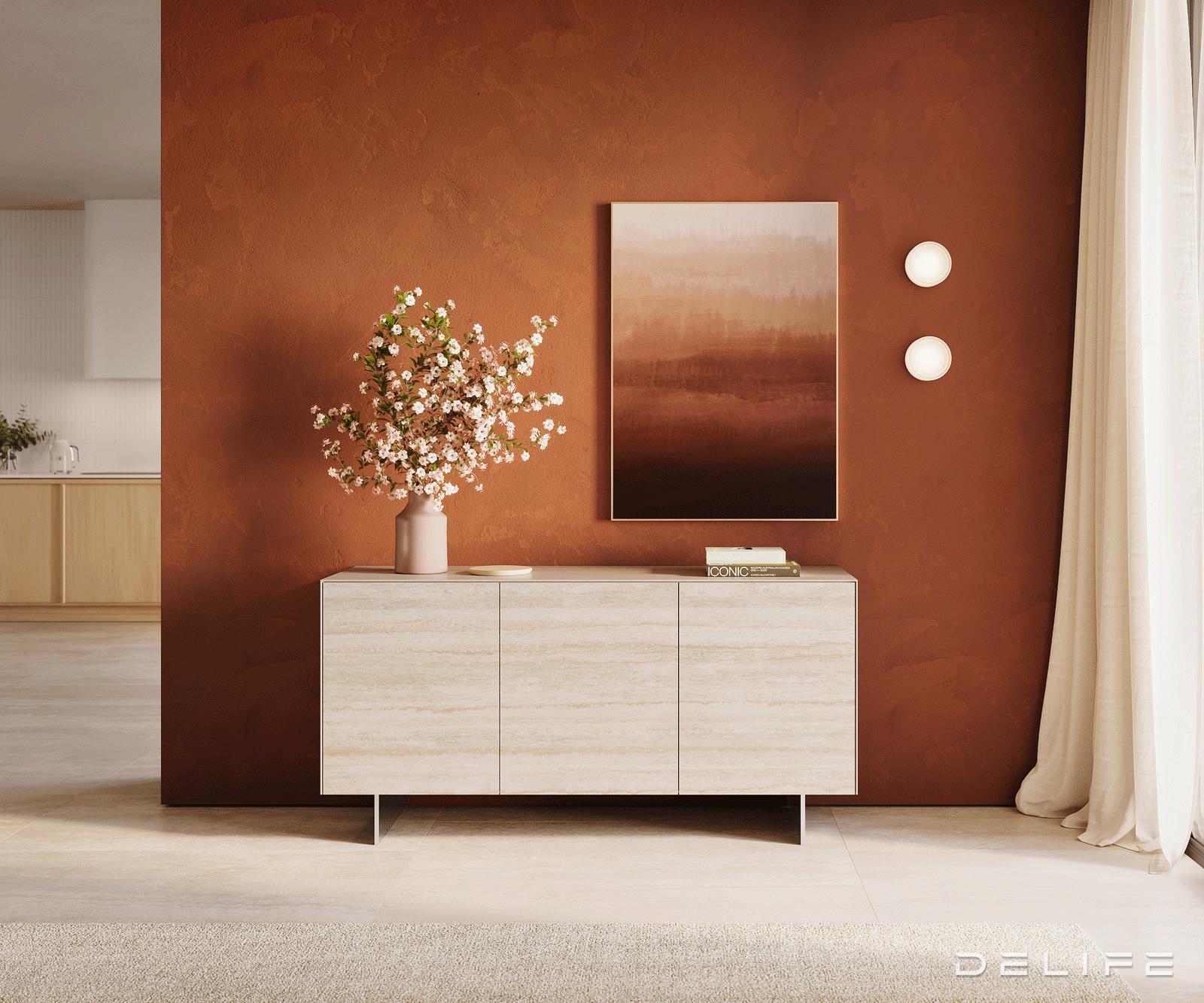 Omara Cuor 150x45cm, Material: Keramika Laminam Travertino Bianco
