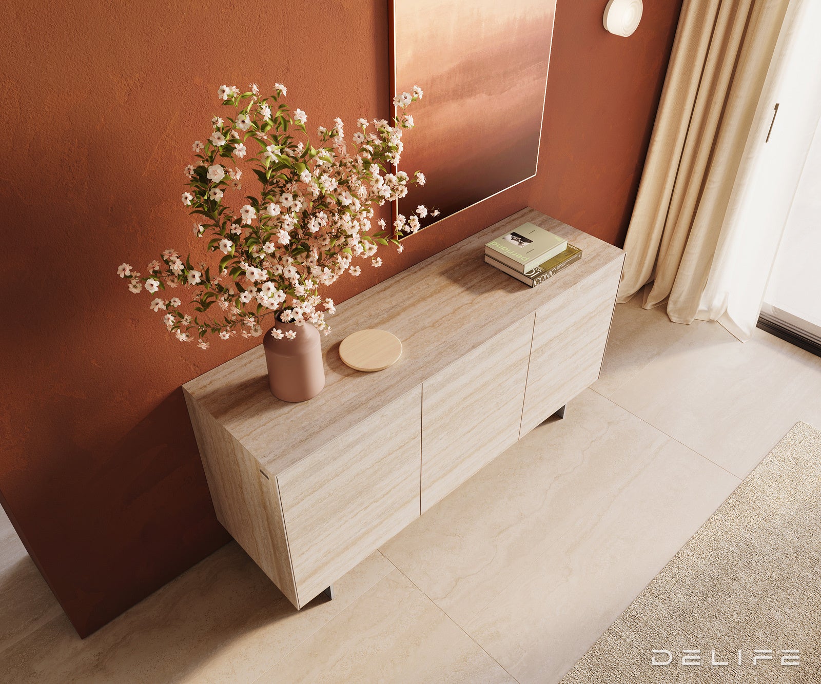 Omara Cuor 150x45cm, Material: Keramika Laminam Travertino Bianco