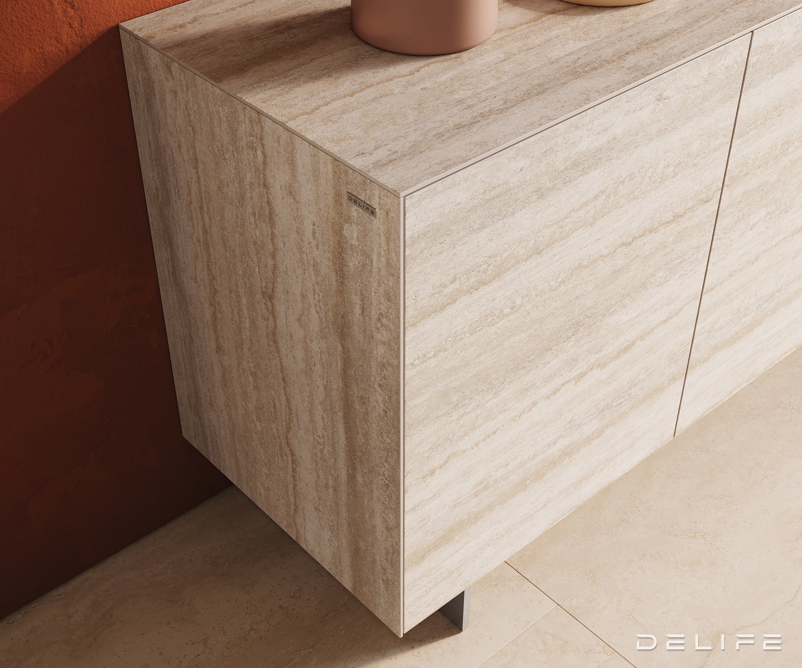 Omara Cuor 150x45cm, Material: Keramika Laminam Travertino Bianco