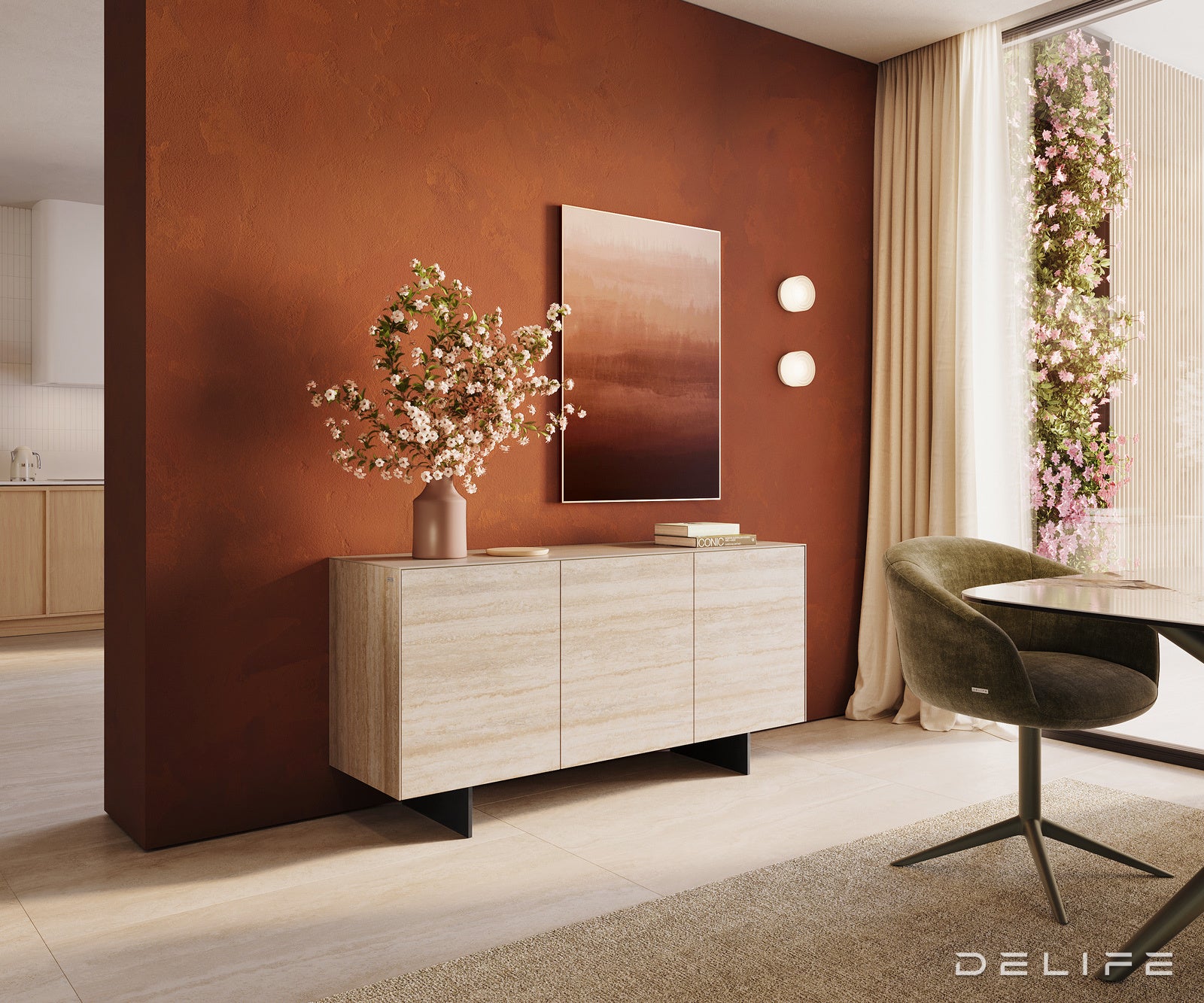 Omara Cuor 150x45cm, Material: Keramika Laminam Travertino Bianco