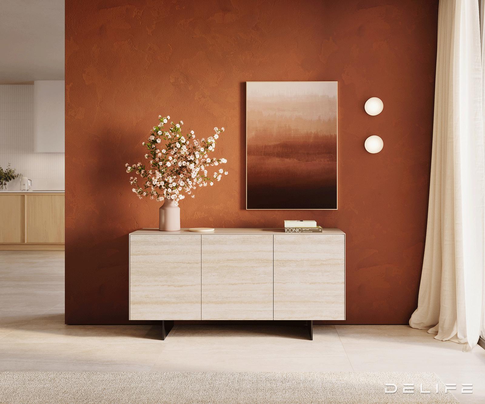 Omara Cuor 150x45cm, Material: Keramika Laminam Travertino Bianco