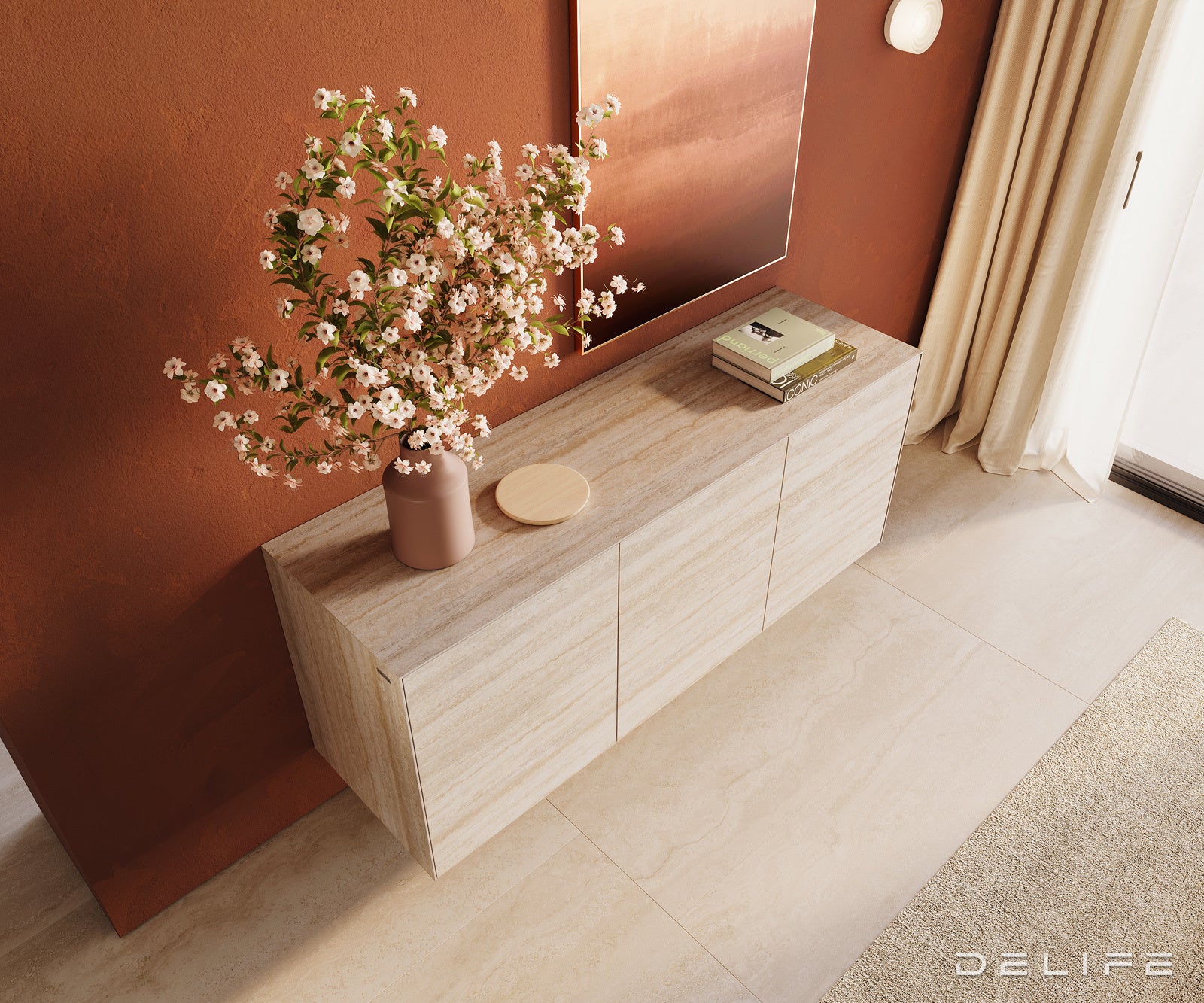 Omara Cuor 150x45cm, Material: Keramika Laminam Travertino Bianco