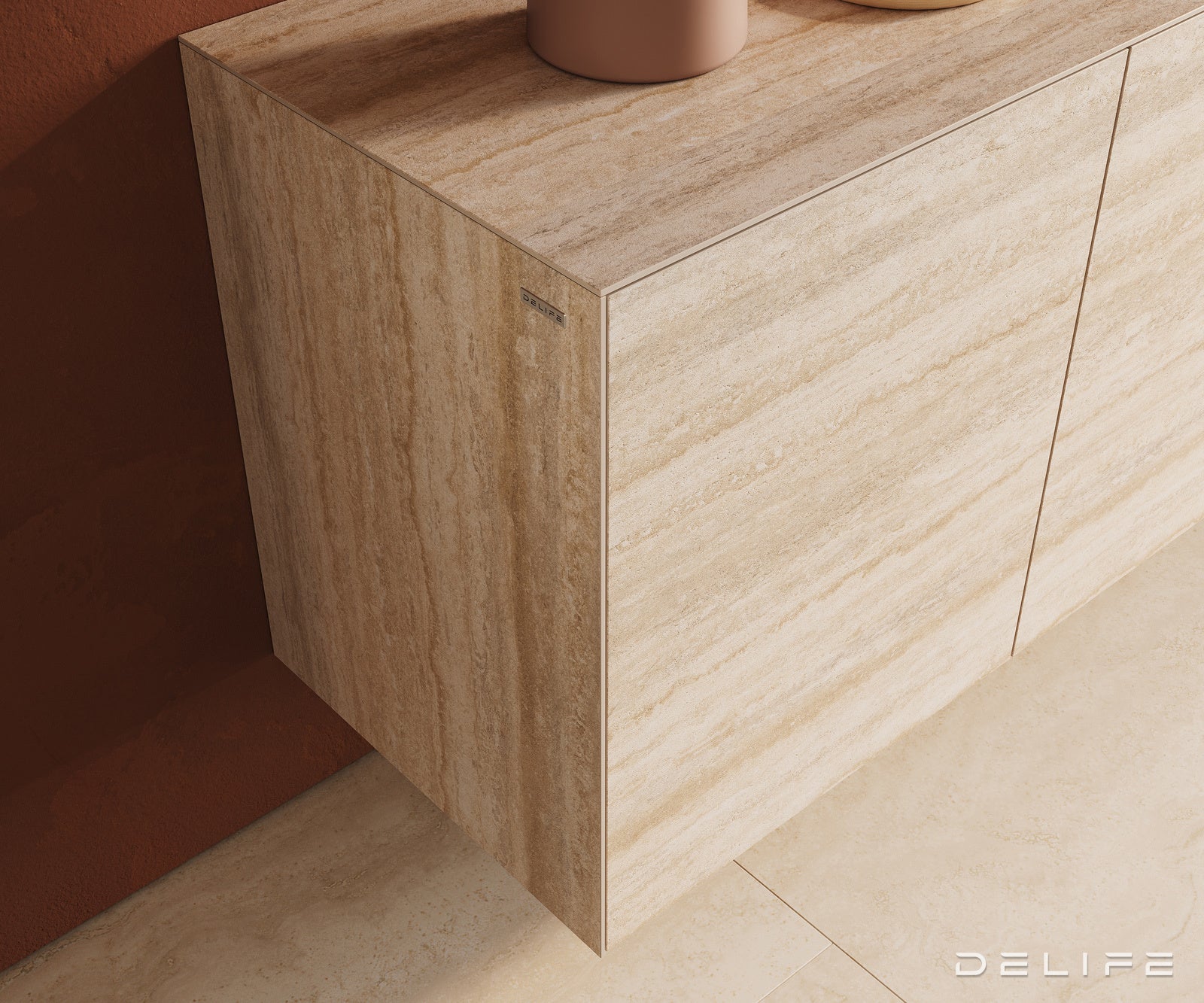 Omara Cuor 150x45cm, Material: Keramika Laminam Travertino Bianco