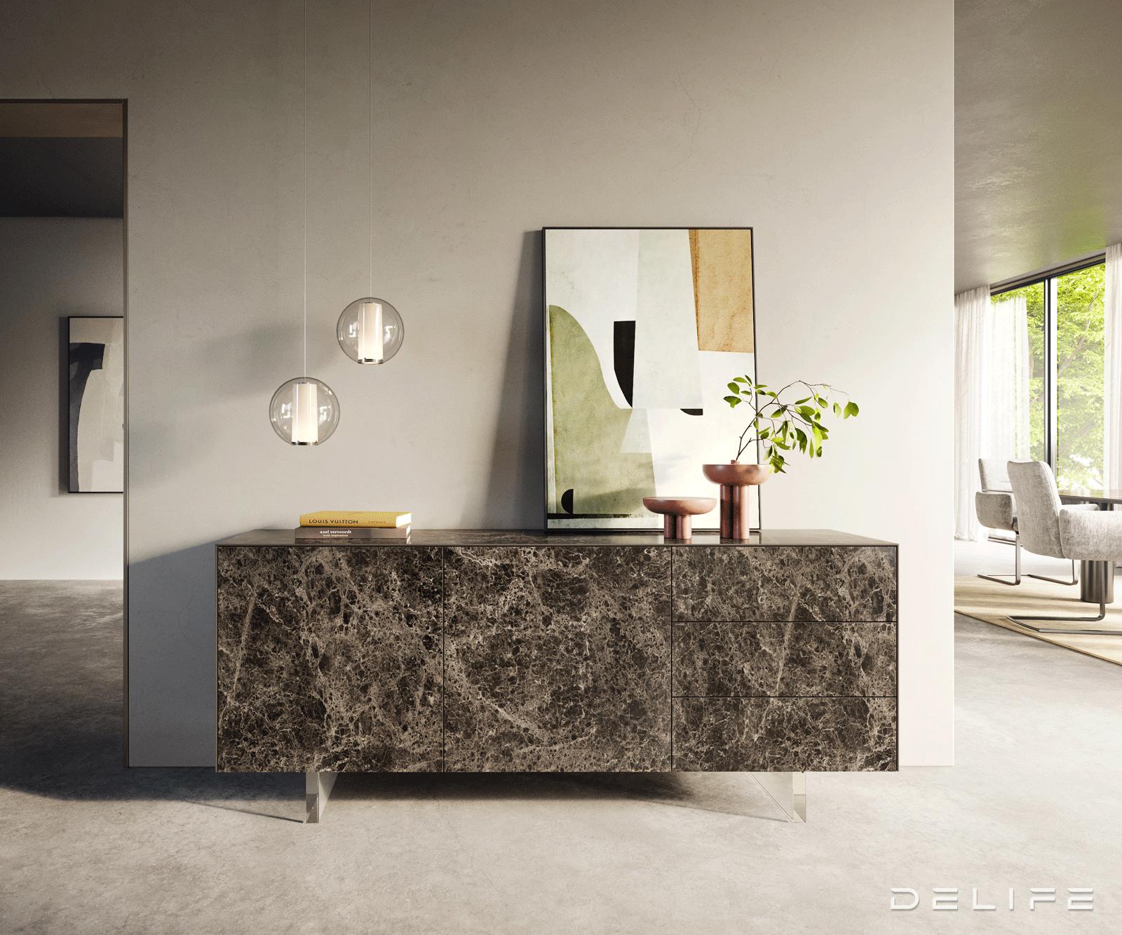 Komoda Cuor 180x45 cm, material: keramika Emperador Extra Lucidato