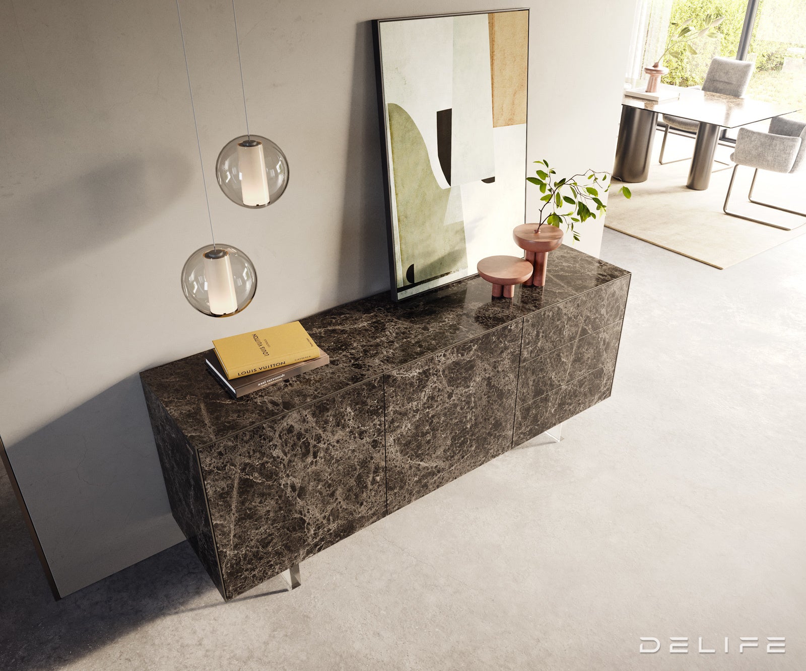 Komoda Cuor 180x45 cm, material: keramika Emperador Extra Lucidato