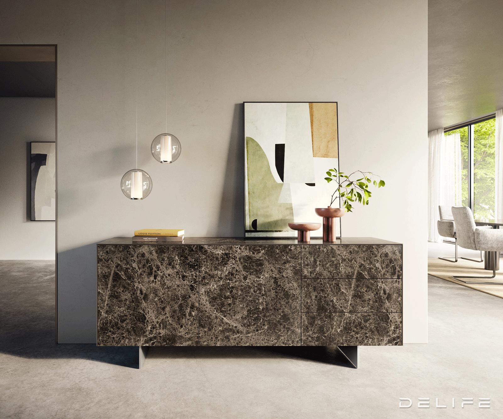Komoda Cuor 180x45 cm, material: keramika Emperador Extra Lucidato