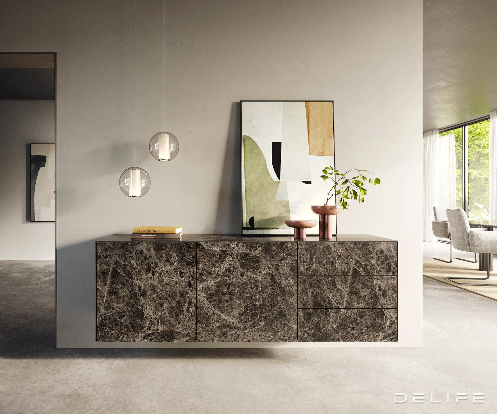 Komoda Cuor 180x45 cm, material: keramika Emperador Extra Lucidato