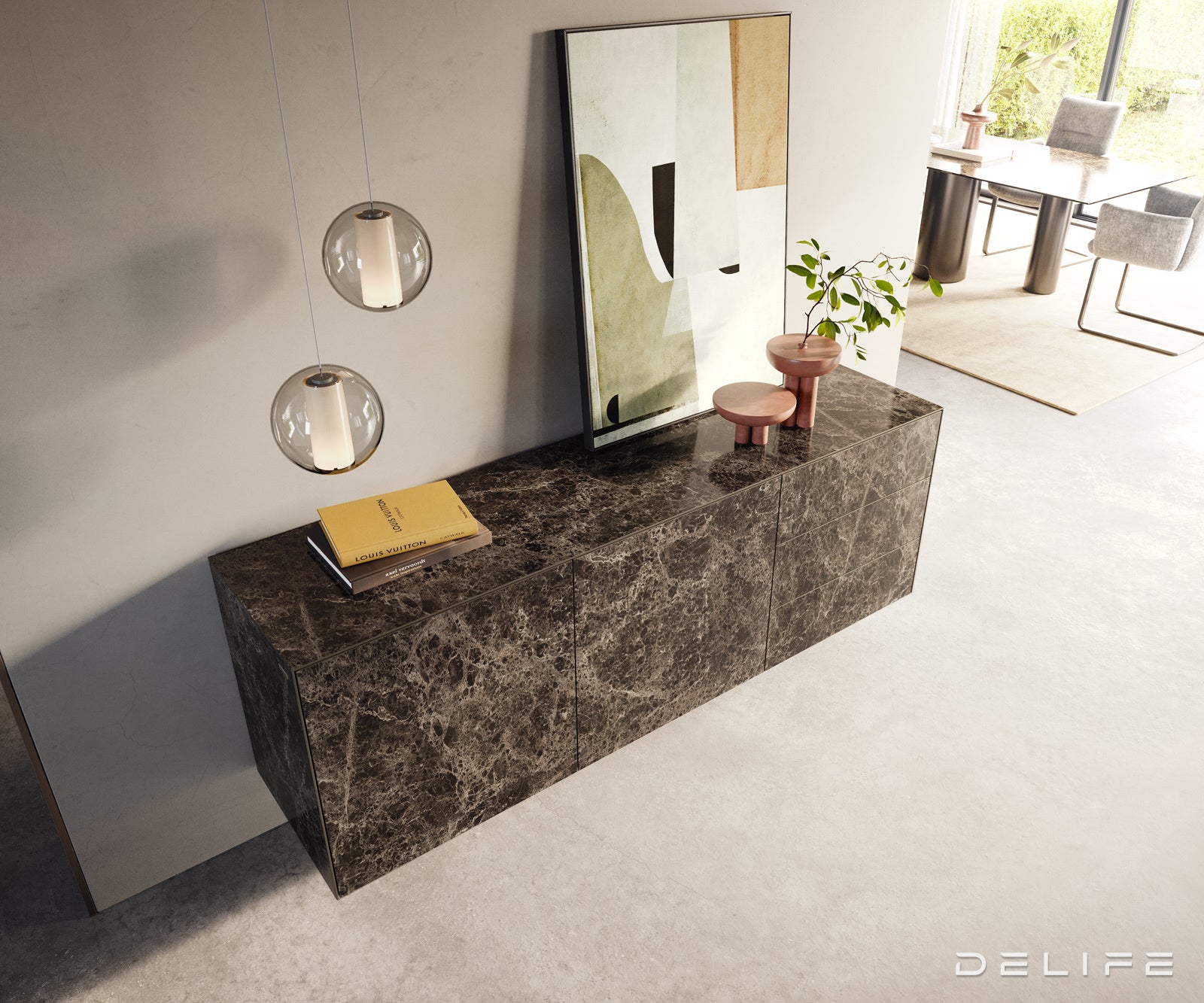 Komoda Cuor 180x45 cm, material: keramika Emperador Extra Lucidato