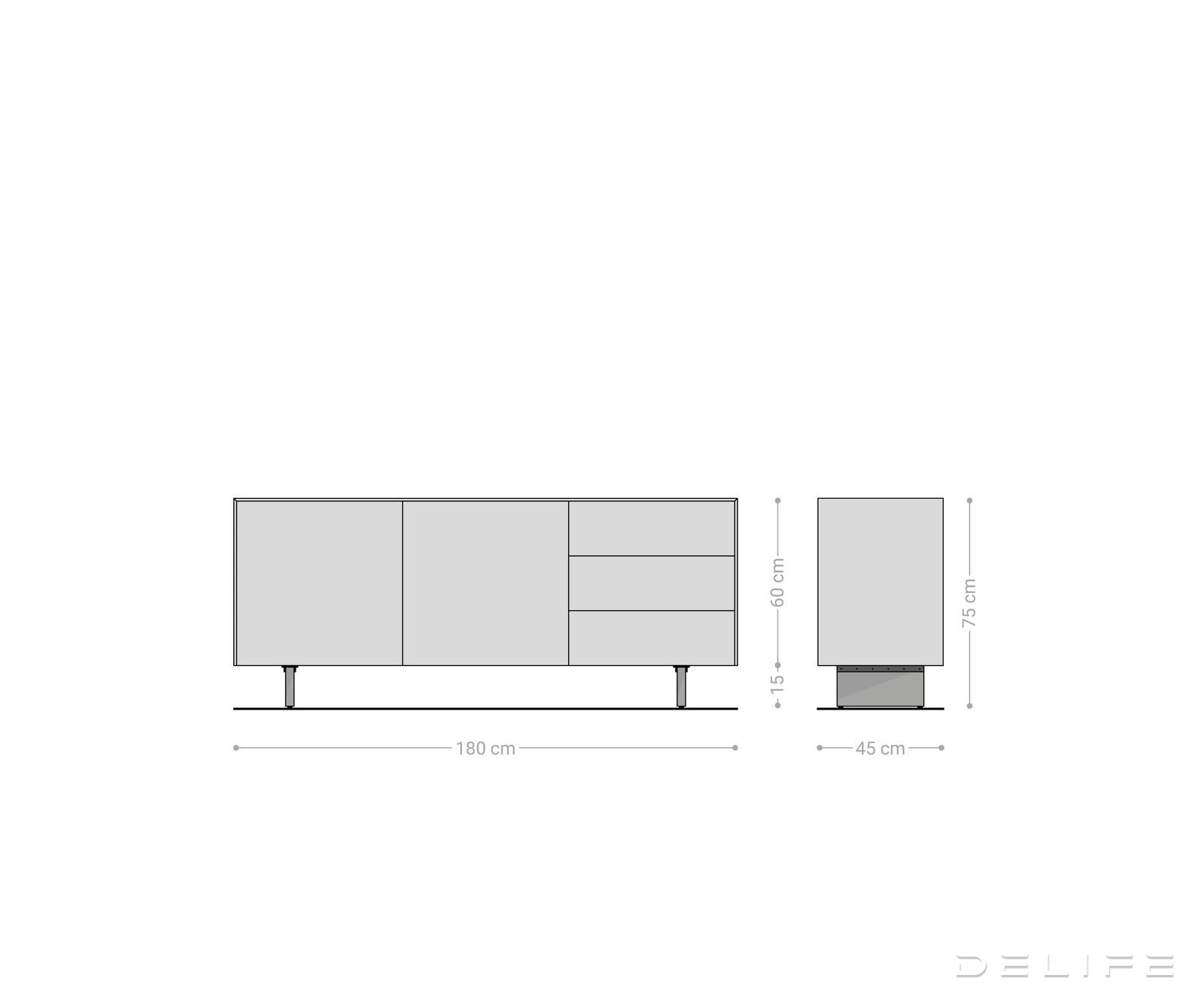 Komoda Cuor 180 × 45 cm, material: keramika Laminam Travertino Bianco