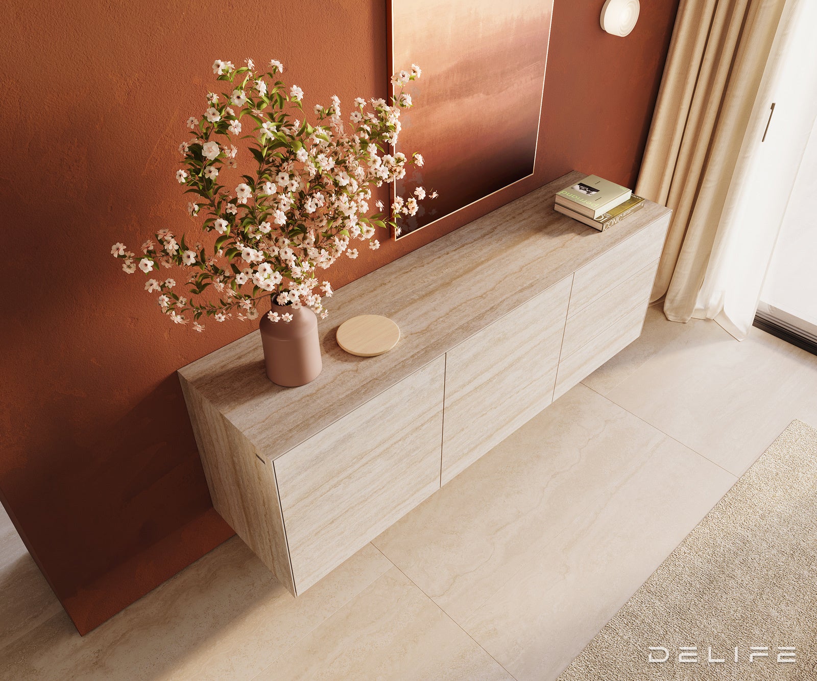 Omara Cuor 180x45cm, Material: Keramika Laminam Travertino Bianco