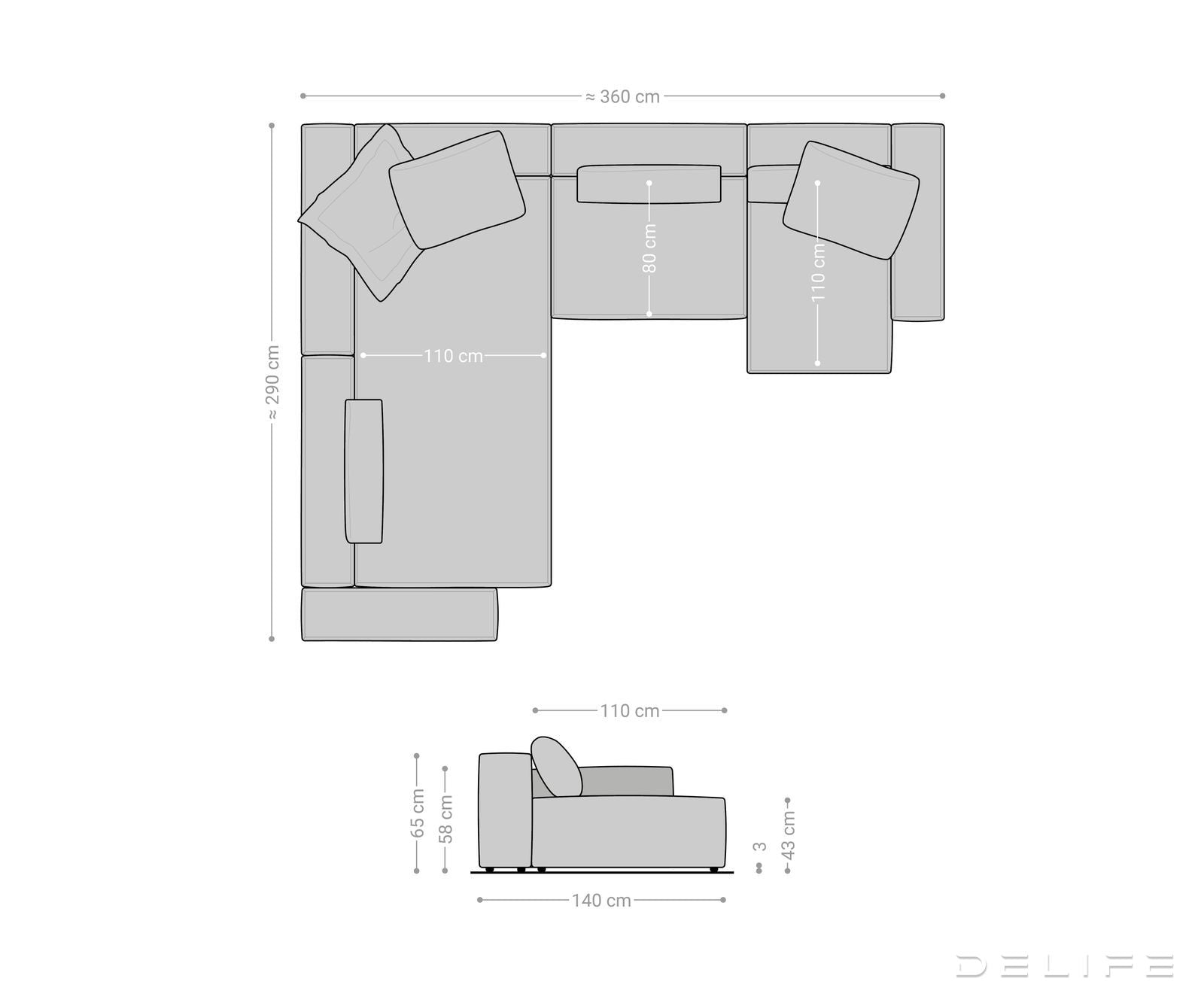 Modularna sedežna garnitura Freestyle 360x290 cm, Material: Tkanina
