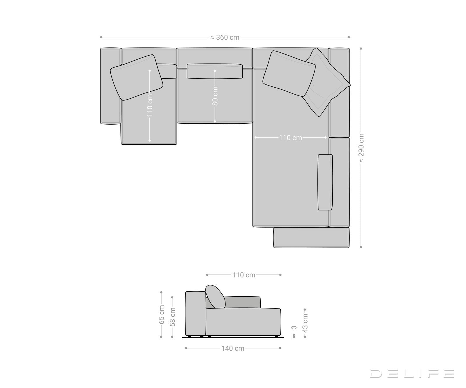 Modularna sedežna garnitura Freestyle 360x290 cm, Material: Tkanina