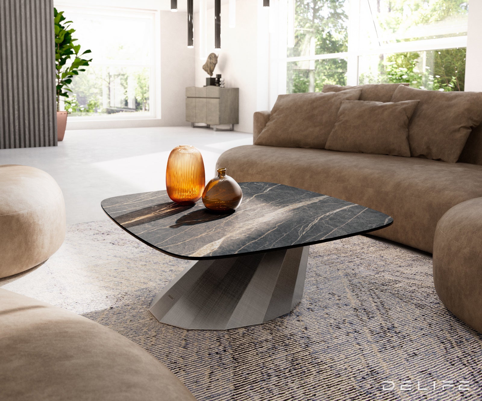 Klub mizica Edge Boot 90x90cm, Material: keramika Laminam Noir Desir