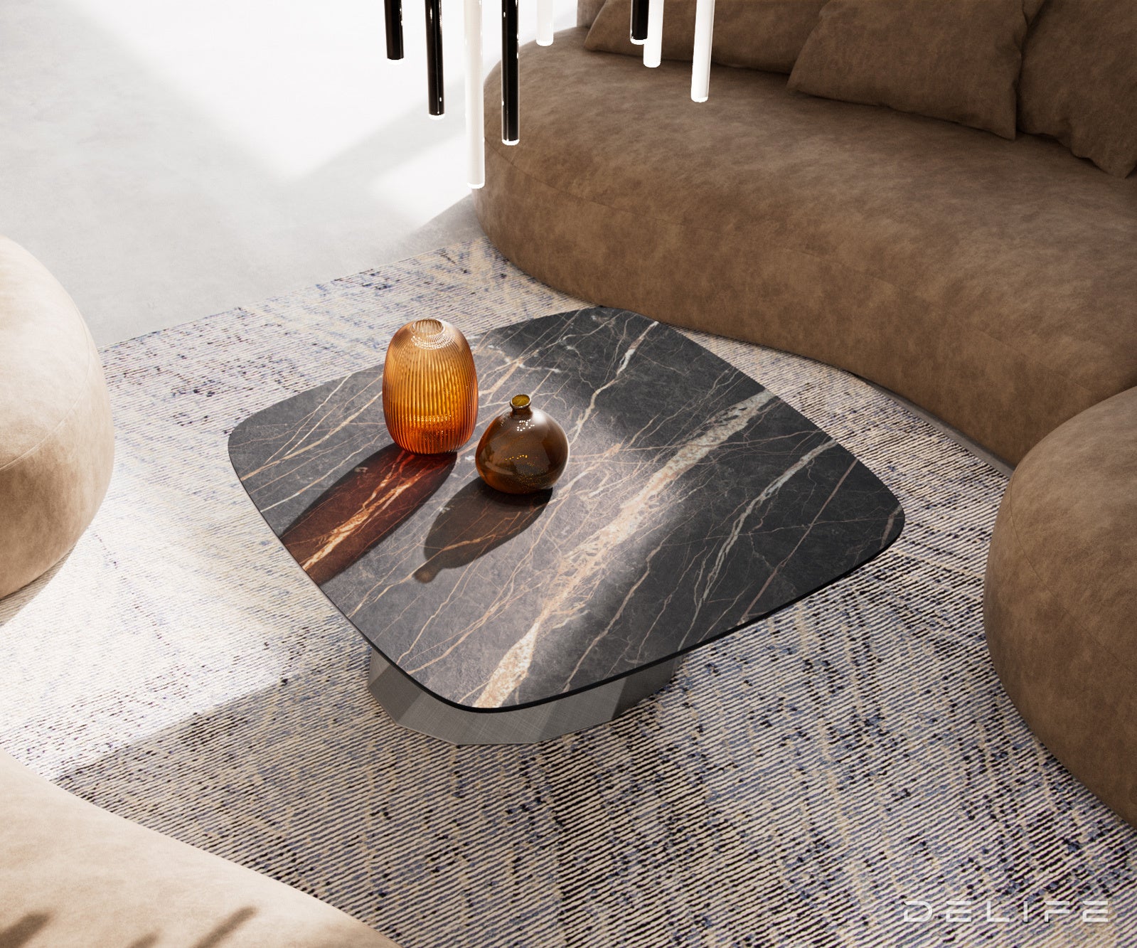 Klub mizica Edge Boot 90x90cm, Material: keramika Laminam Noir Desir