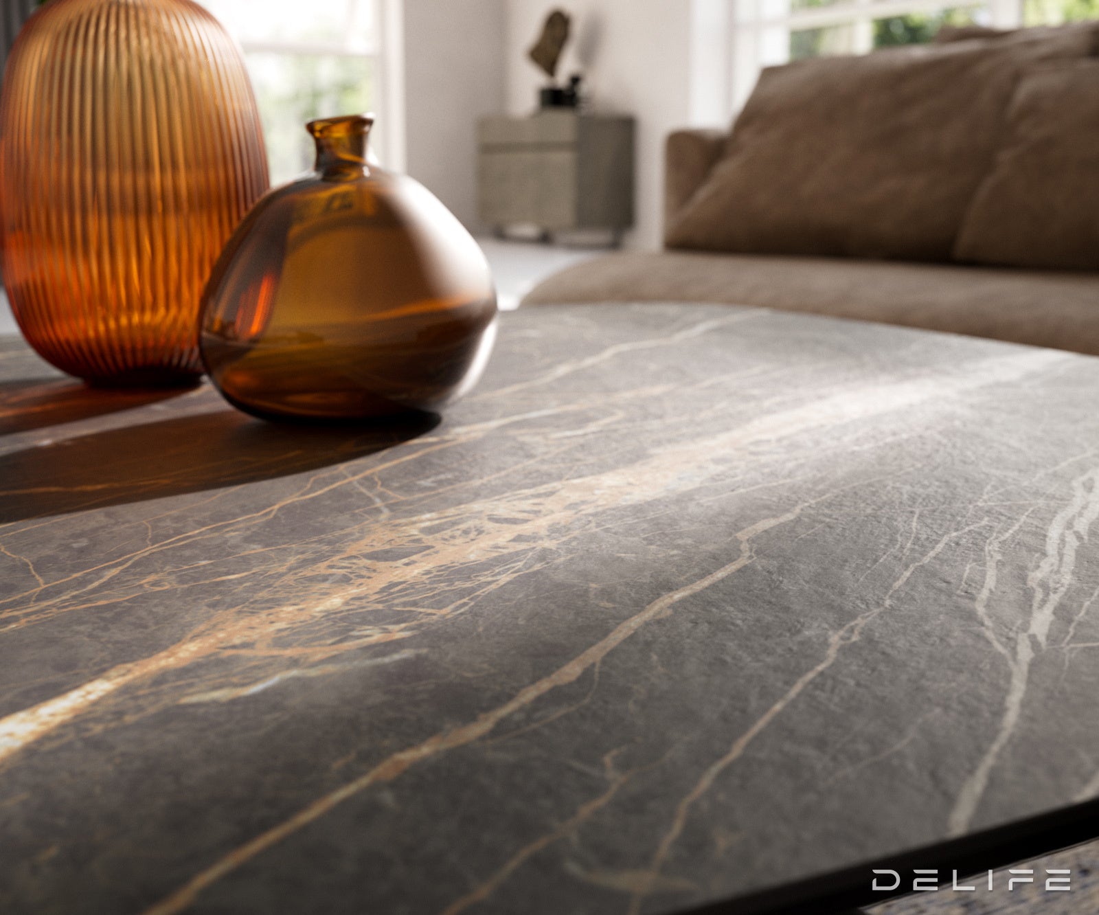 Klub mizica Edge Boot 90x90cm, Material: keramika Laminam Noir Desir