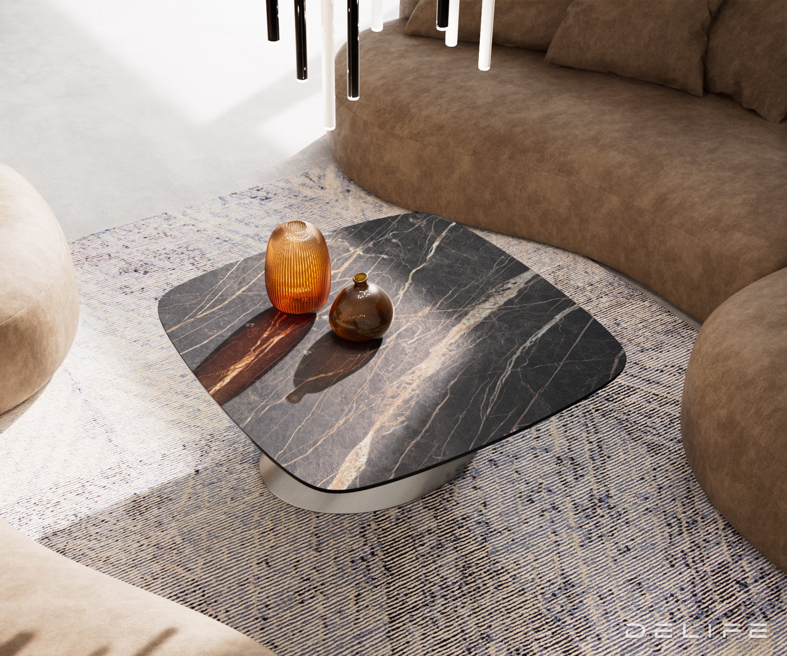 Klub mizica Edge Boot 90x90cm, Material: keramika Laminam Noir Desir