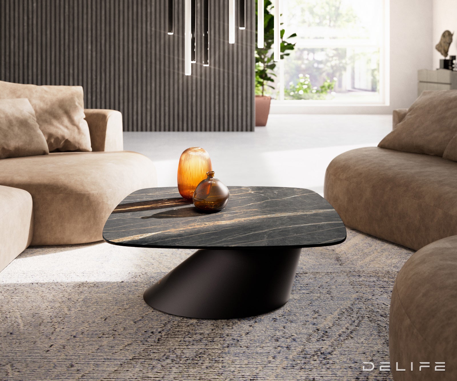 Klub mizica Edge Boot 90x90cm, Material: keramika Laminam Noir Desir