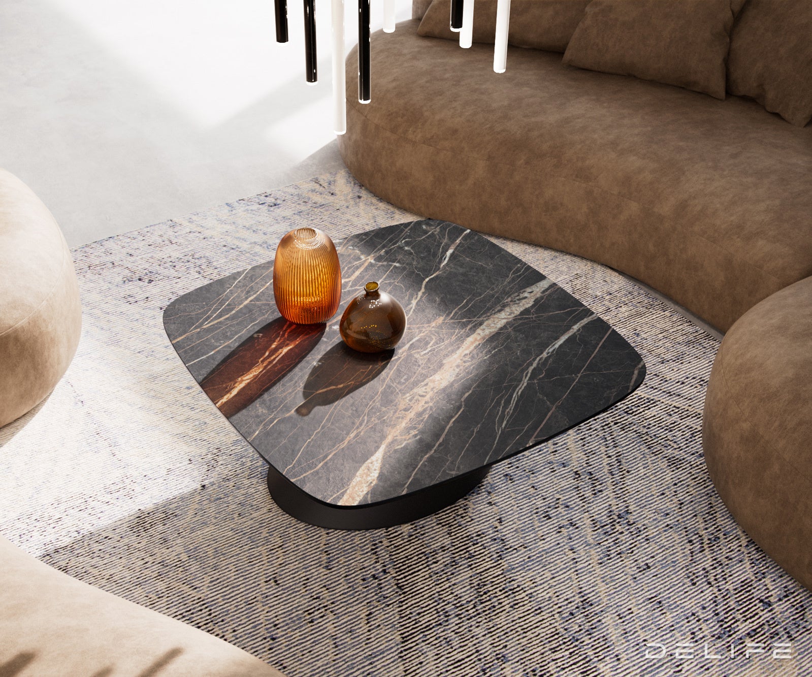 Klub mizica Edge Boot 90x90cm, Material: keramika Laminam Noir Desir