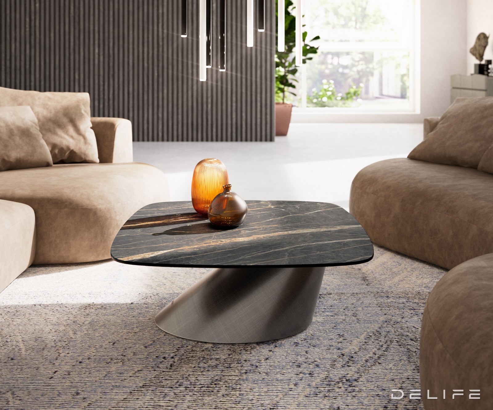 Klub mizica Edge Boot 90x90cm, Material: keramika Laminam Noir Desir