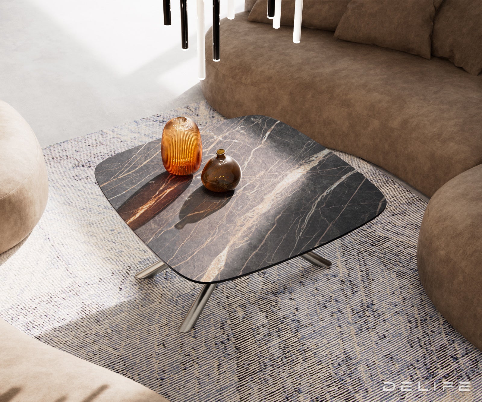 Klub mizica Edge Boot 90x90cm, Material: keramika Laminam Noir Desir