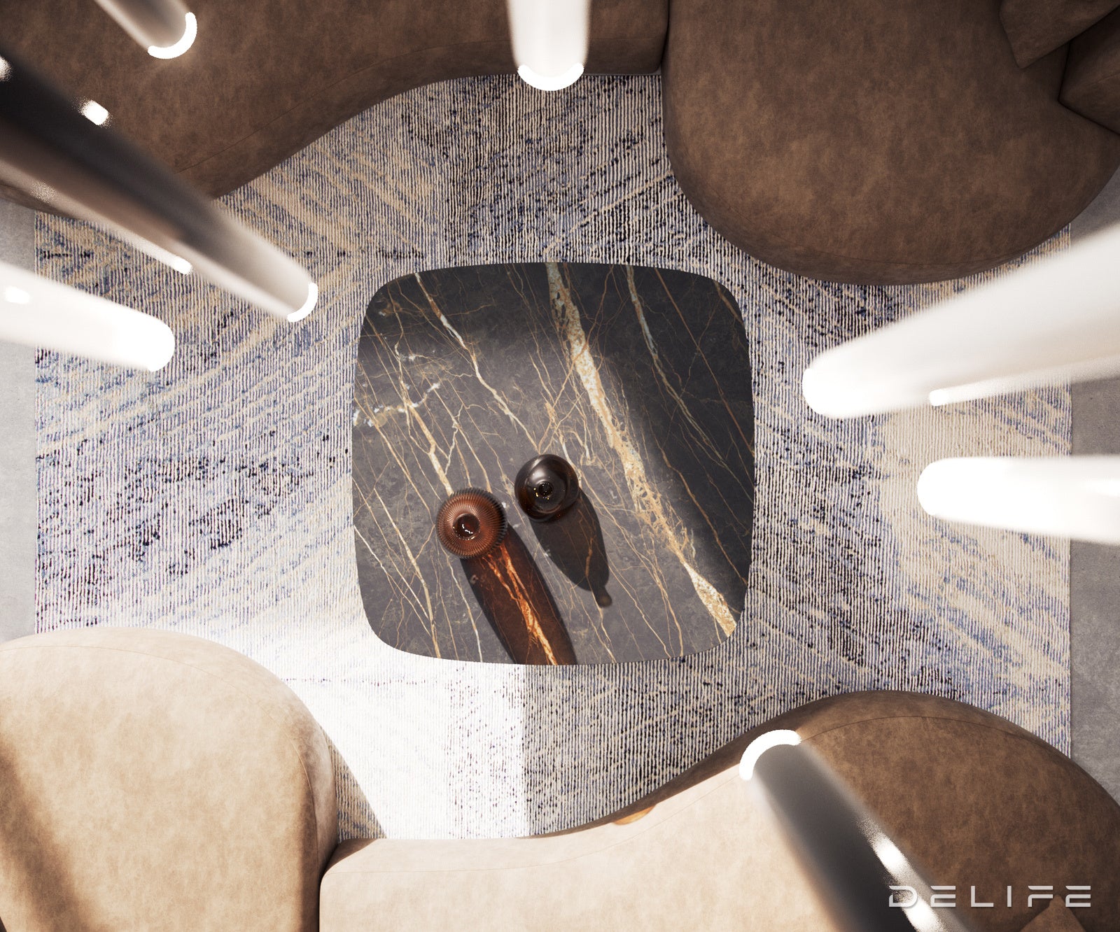 Klub mizica Edge Boot 90x90cm, Material: keramika Laminam Noir Desir