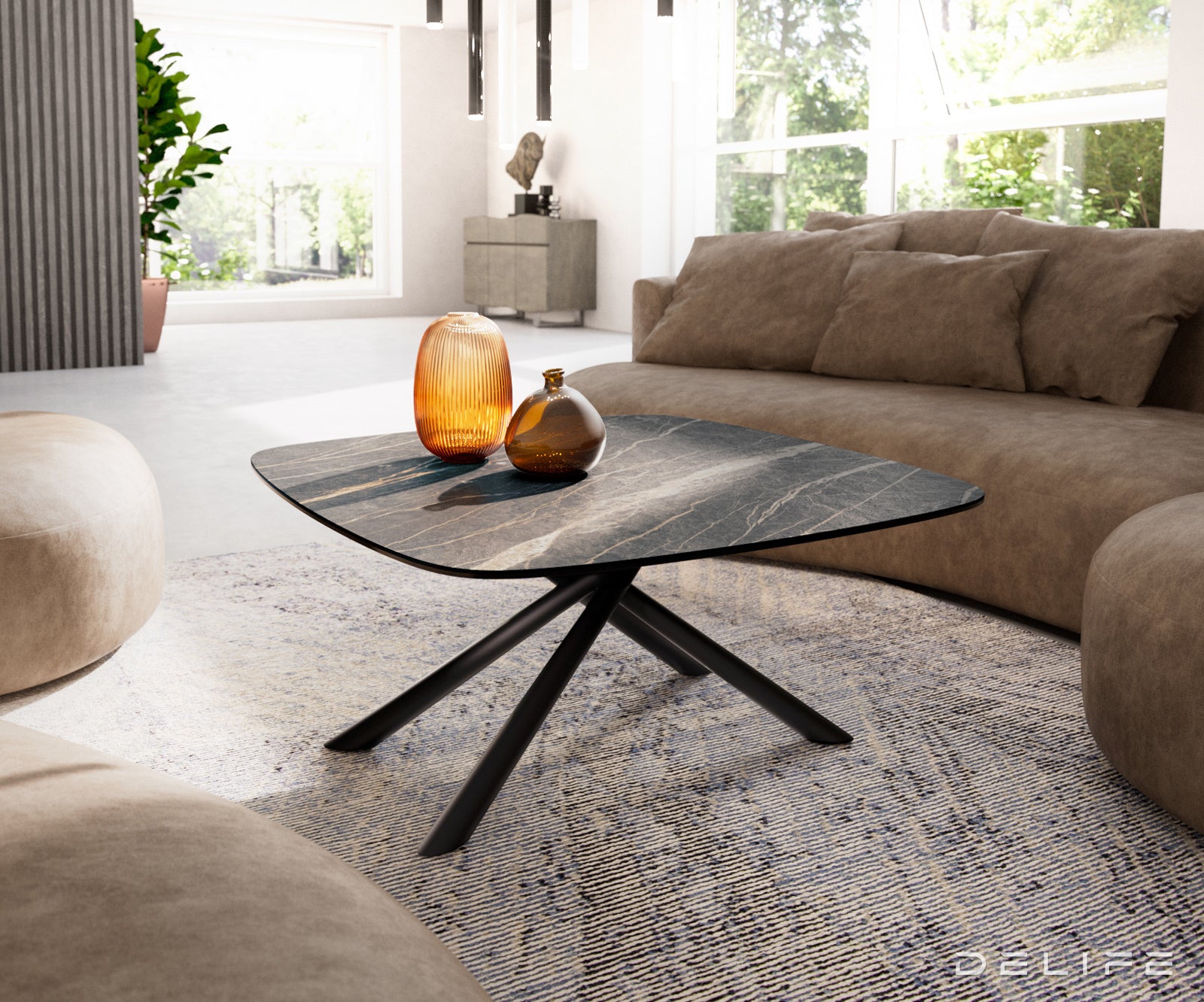 Klub mizica Edge Boot 90x90cm, Material: keramika Laminam Noir Desir