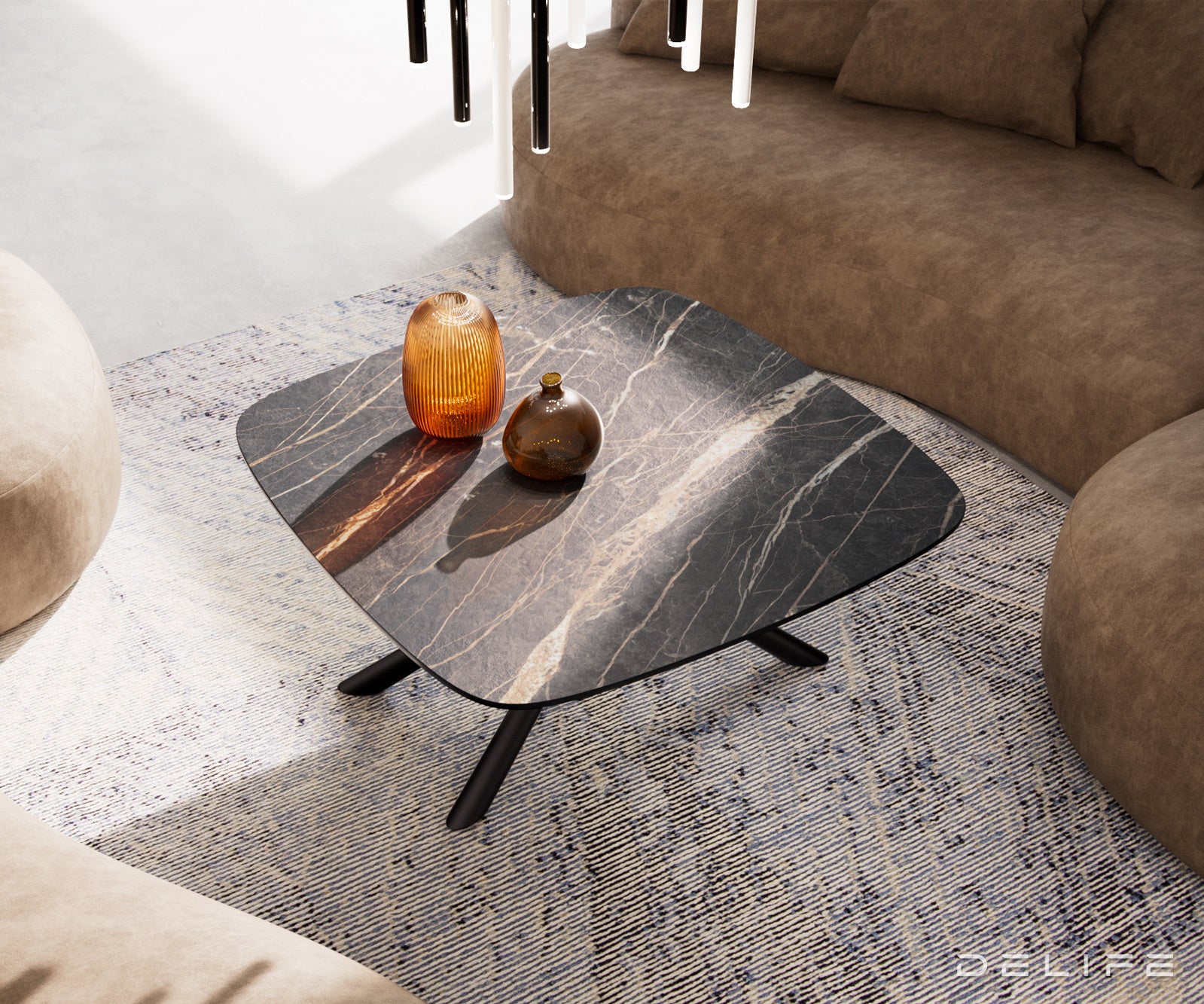 Klub mizica Edge Boot 90x90cm, Material: keramika Laminam Noir Desir