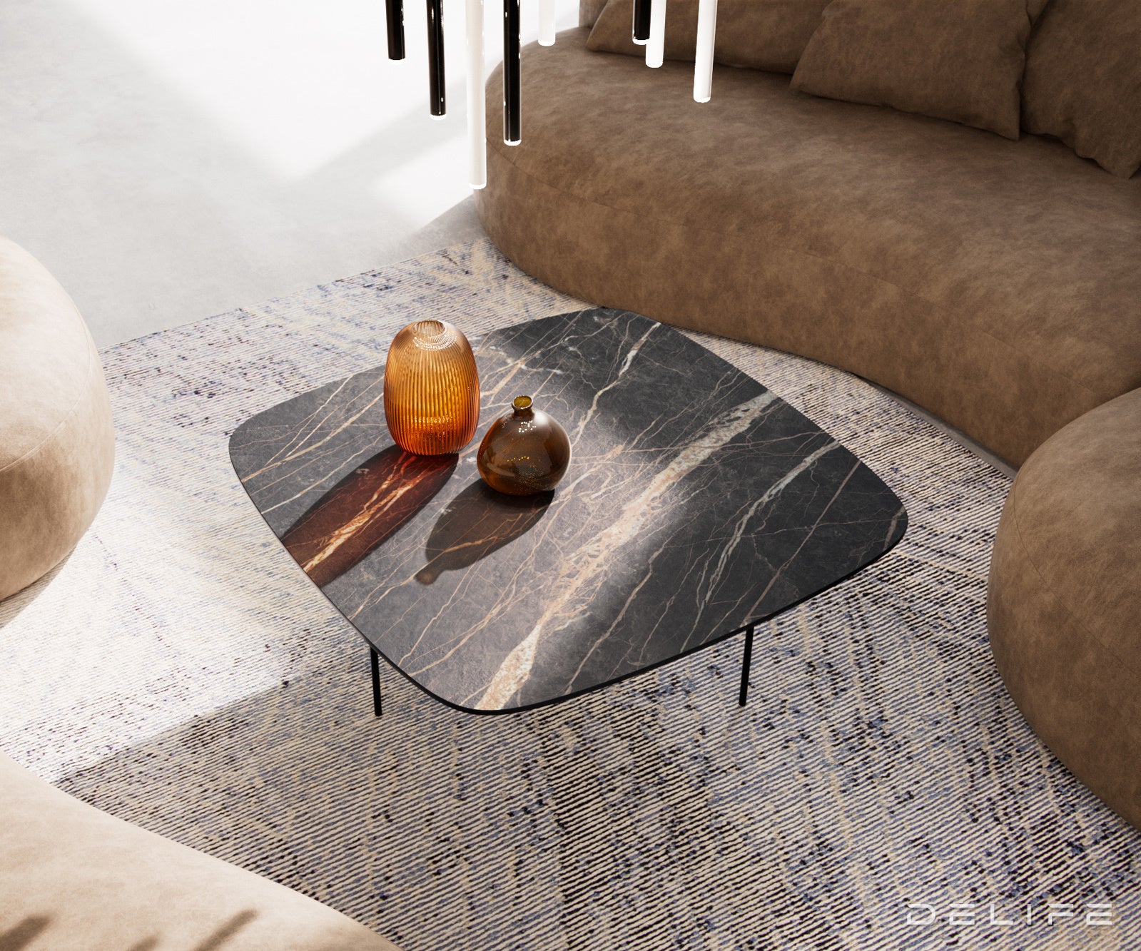 Klub mizica Edge Boot 90x90cm, Material: keramika Laminam Noir Desir